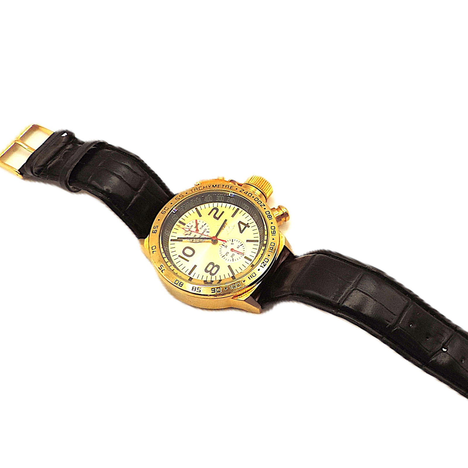 Koniswerk Chronograph Tachymeter Quartz Watch Black Leather Strip - 5