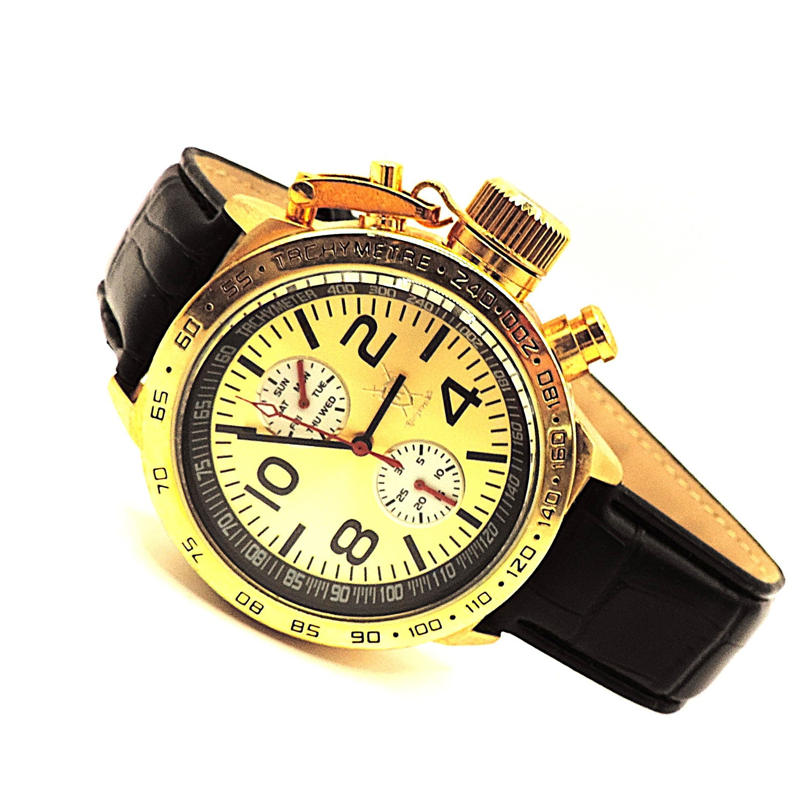 Koniswerk Chronograph Tachymeter Quartz Watch Black Leather Strip - 8