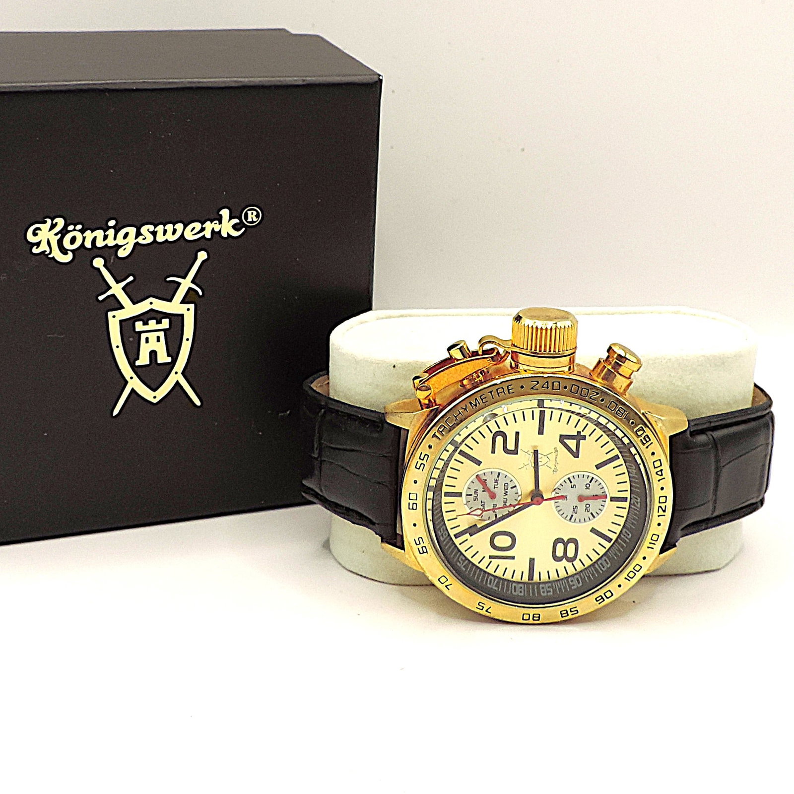 Koniswerk Chronograph Tachymeter Quartz Watch Black Leather Strip - 9