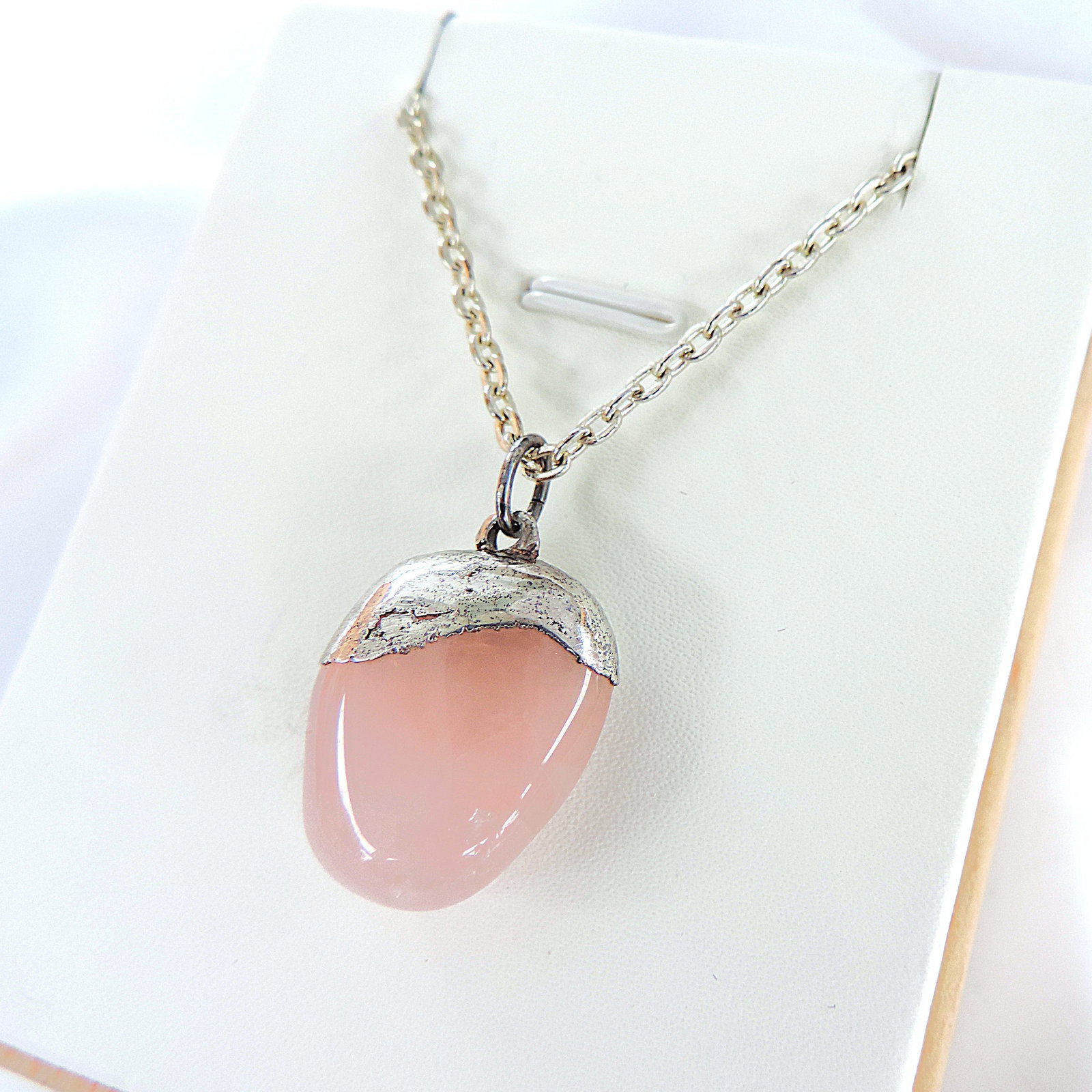 Artisan 925 Silver Organic Rose Quartz Necklace - 2