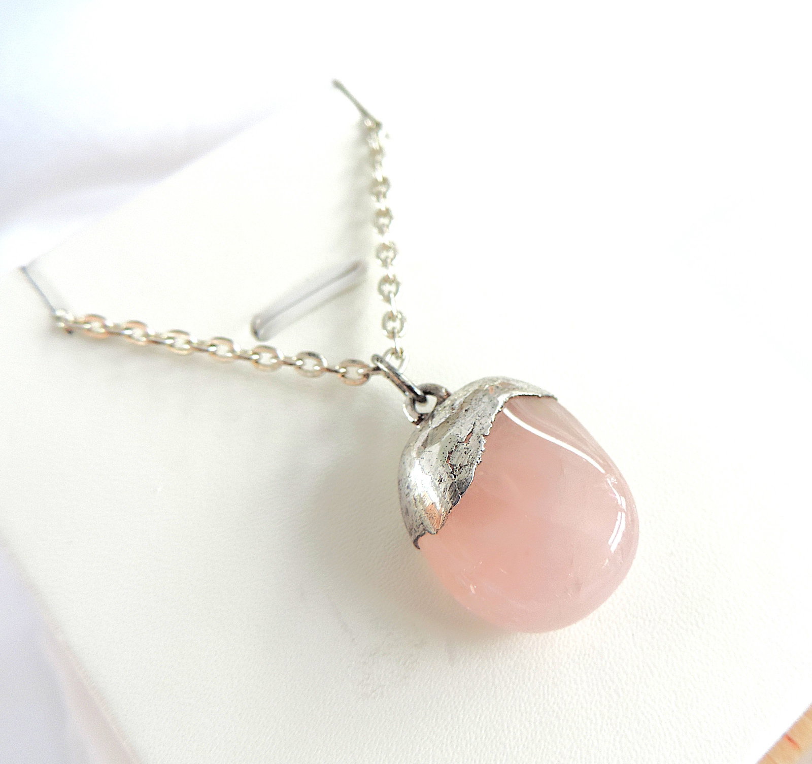 Artisan 925 Silver Organic Rose Quartz Necklace - 3
