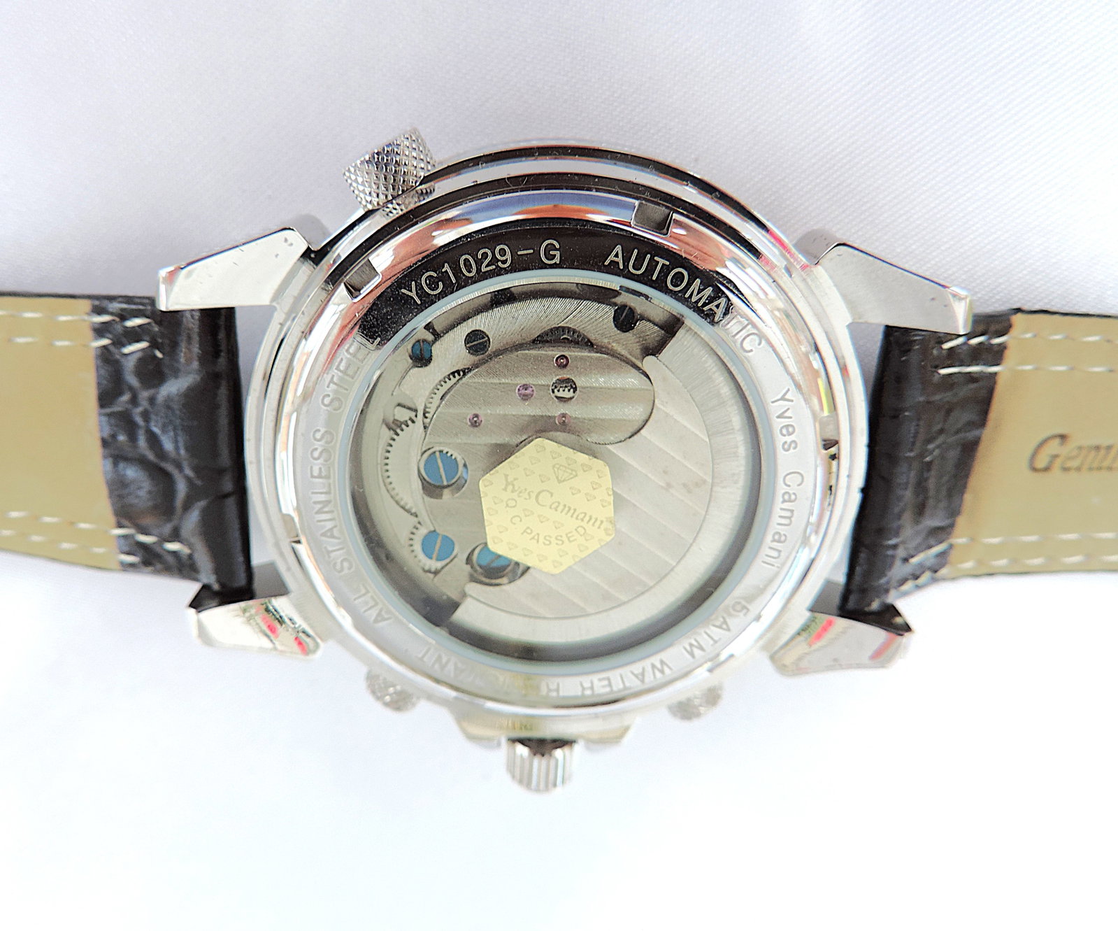 Yves Camani Automatic Watch YC1029-G World Timer Black Leather Strap 'New' - 13