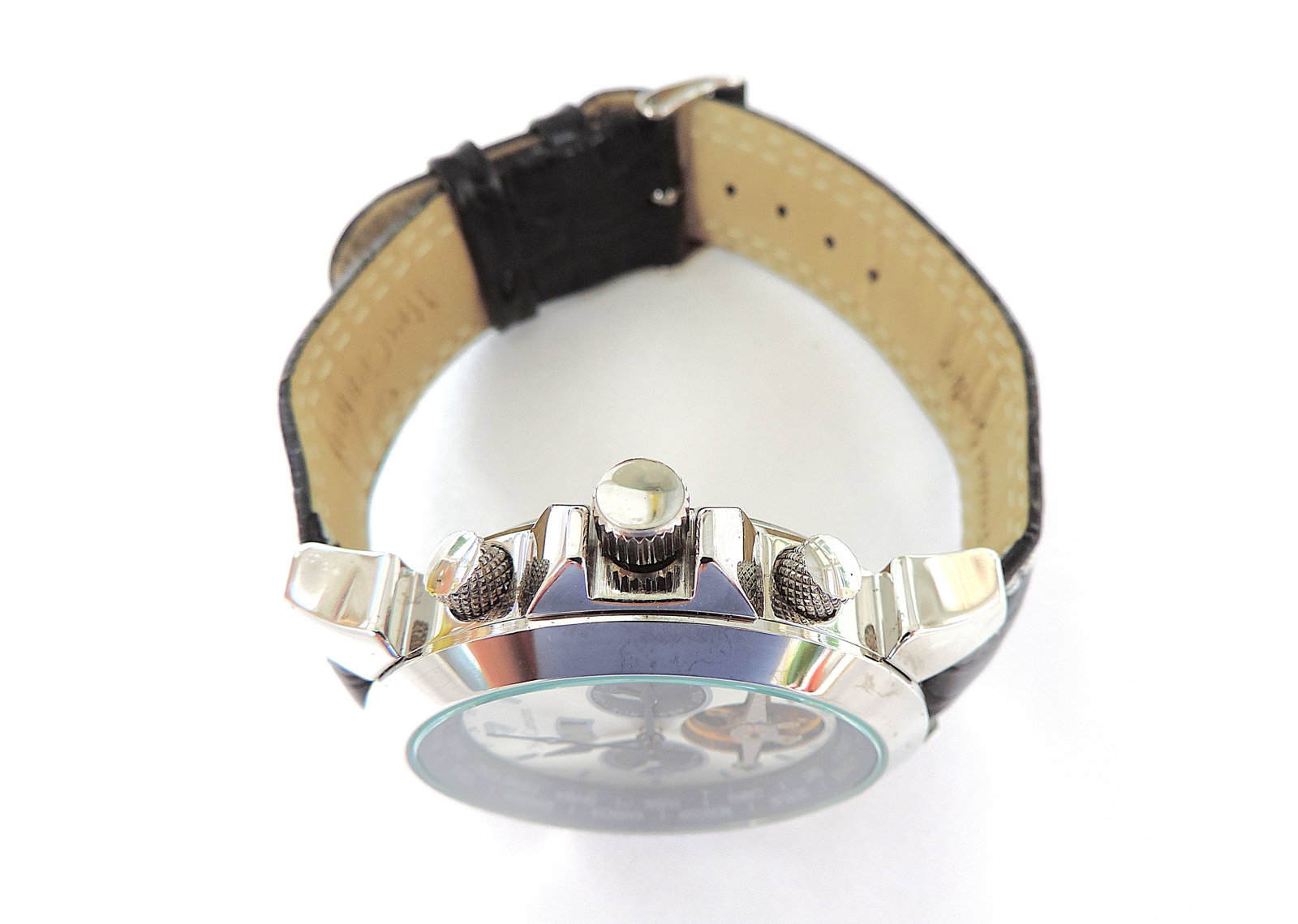 Yves Camani Automatic Watch YC1029-G World Timer Black Leather Strap 'New' - 7