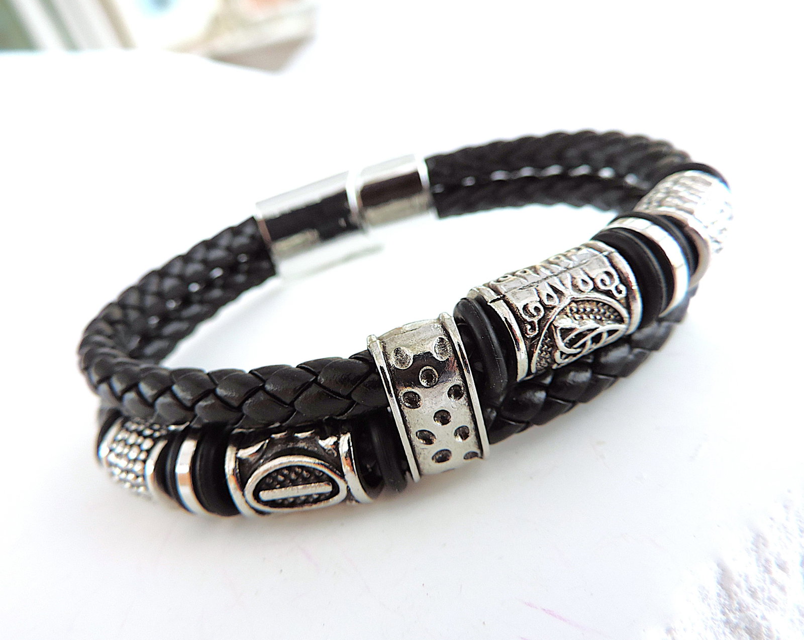 Aethon Black Leather Celtic Knot Bracelet 'New' - 2