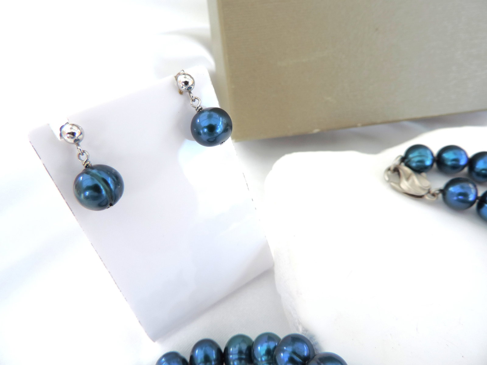 Honora 925 Silver Peacock Blue Freshwater Pearl Necklace, Bracelet & Earrings New Boxed - 5