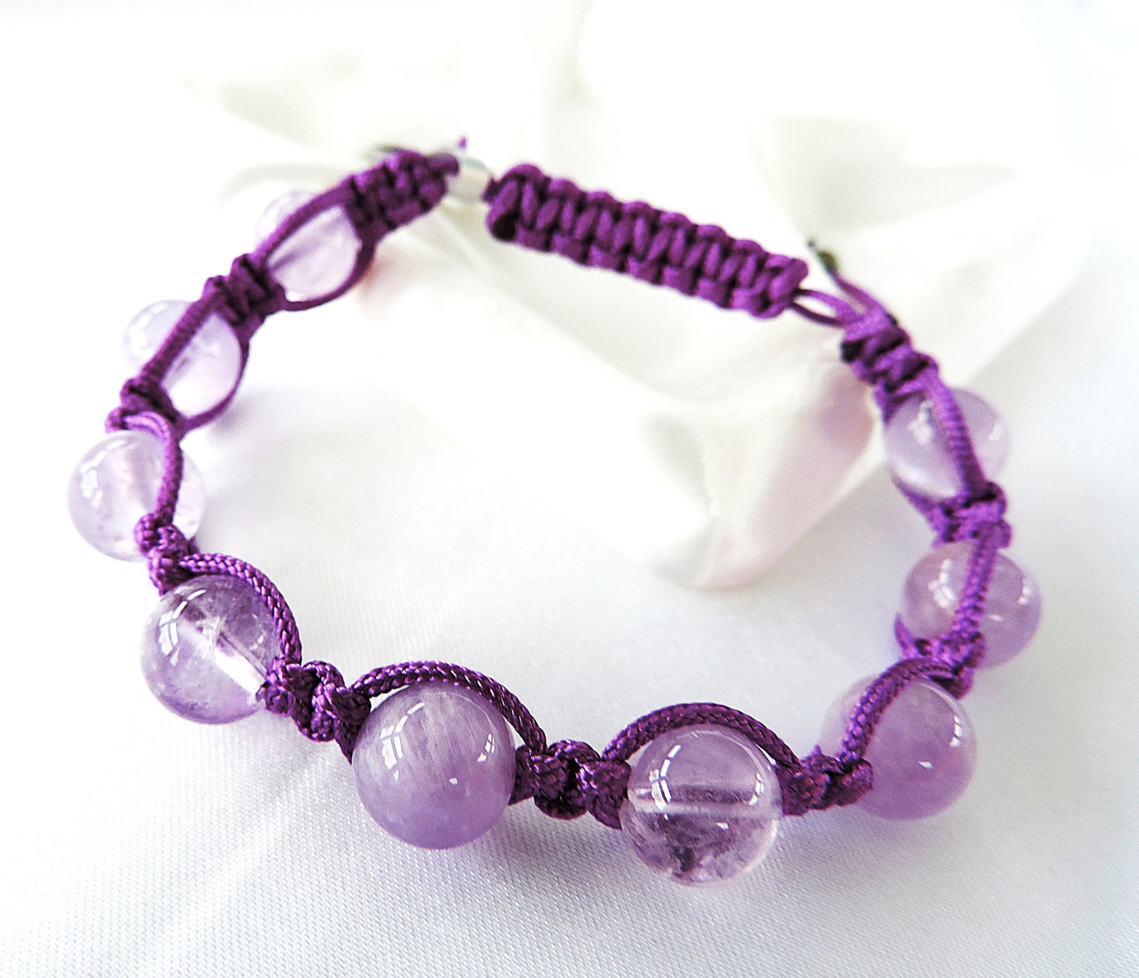Amethyst Gemstone Bead Friendship Bracelet 'New' - 2
