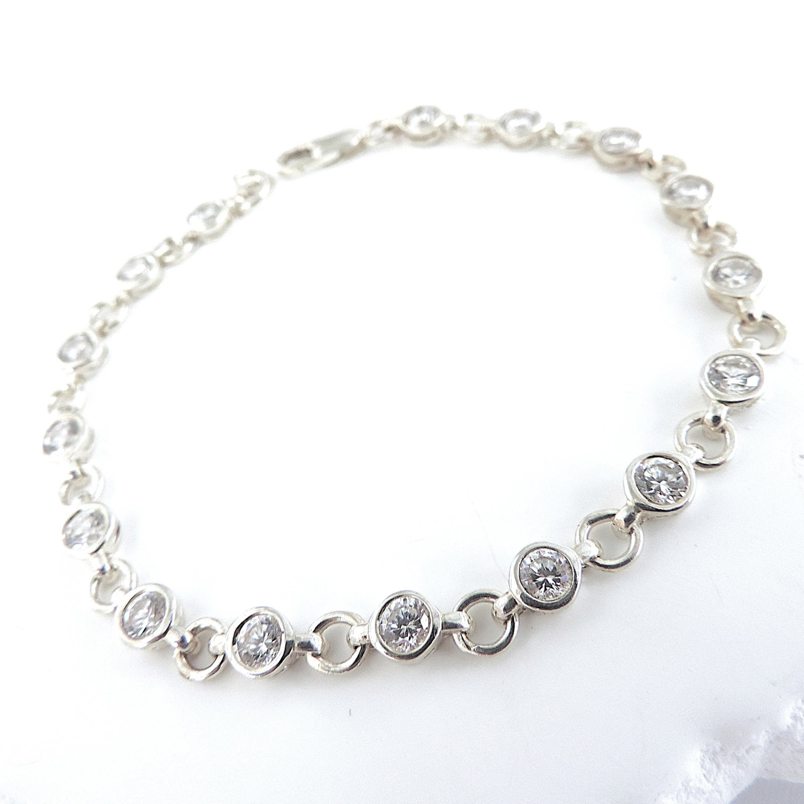 925 Sterling Silver Simulated Diamond Tennis Bracelet - 3