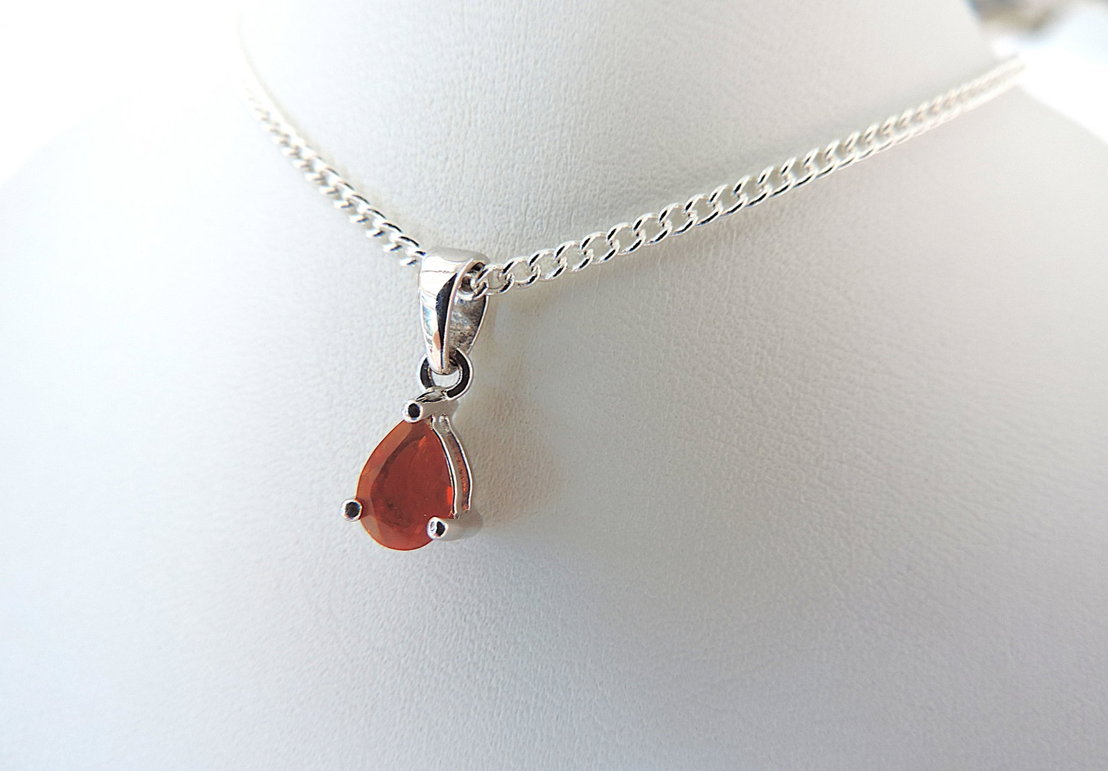Sterling Silver Orange AAA Fire Opal Pendant Necklace 'New' - 2