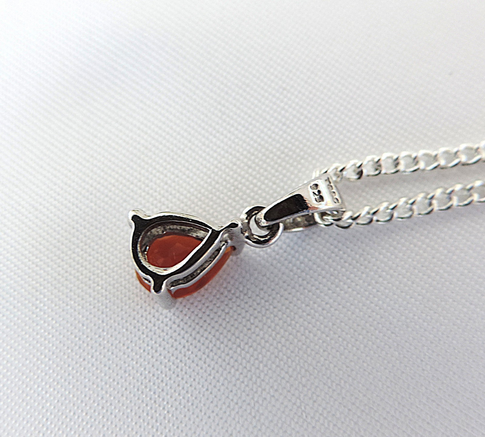 Sterling Silver Orange AAA Fire Opal Pendant Necklace 'New' - 3