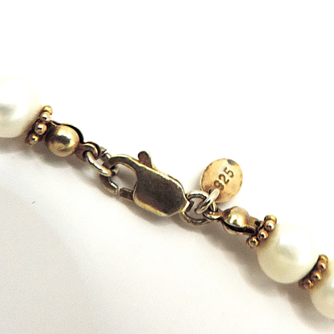 Akoya Cultured Pearl Necklace Gold On Silver Beads & Clasp - 5