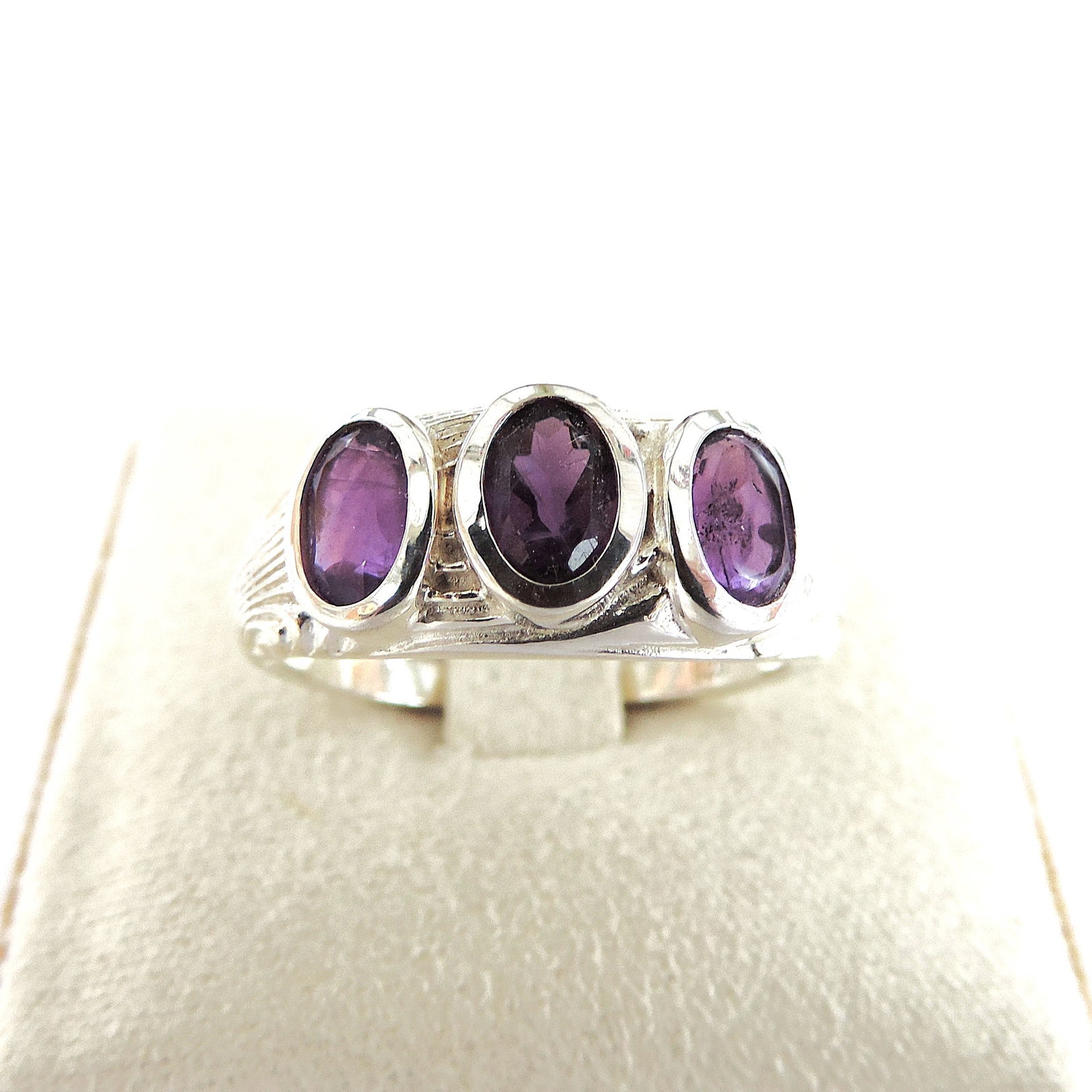 925 Silver Amethyst Trilogy Gemstone Ring 'New' - 4