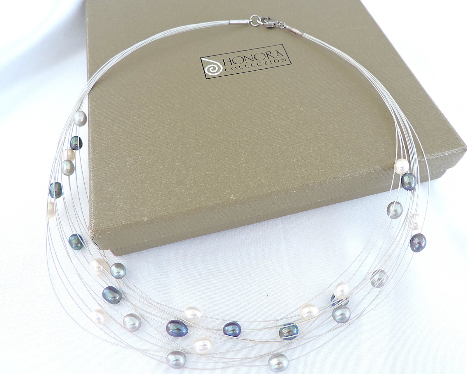 Honora Multi Strand Floating Pearl Necklace 925 Clasp New Boxed - 3