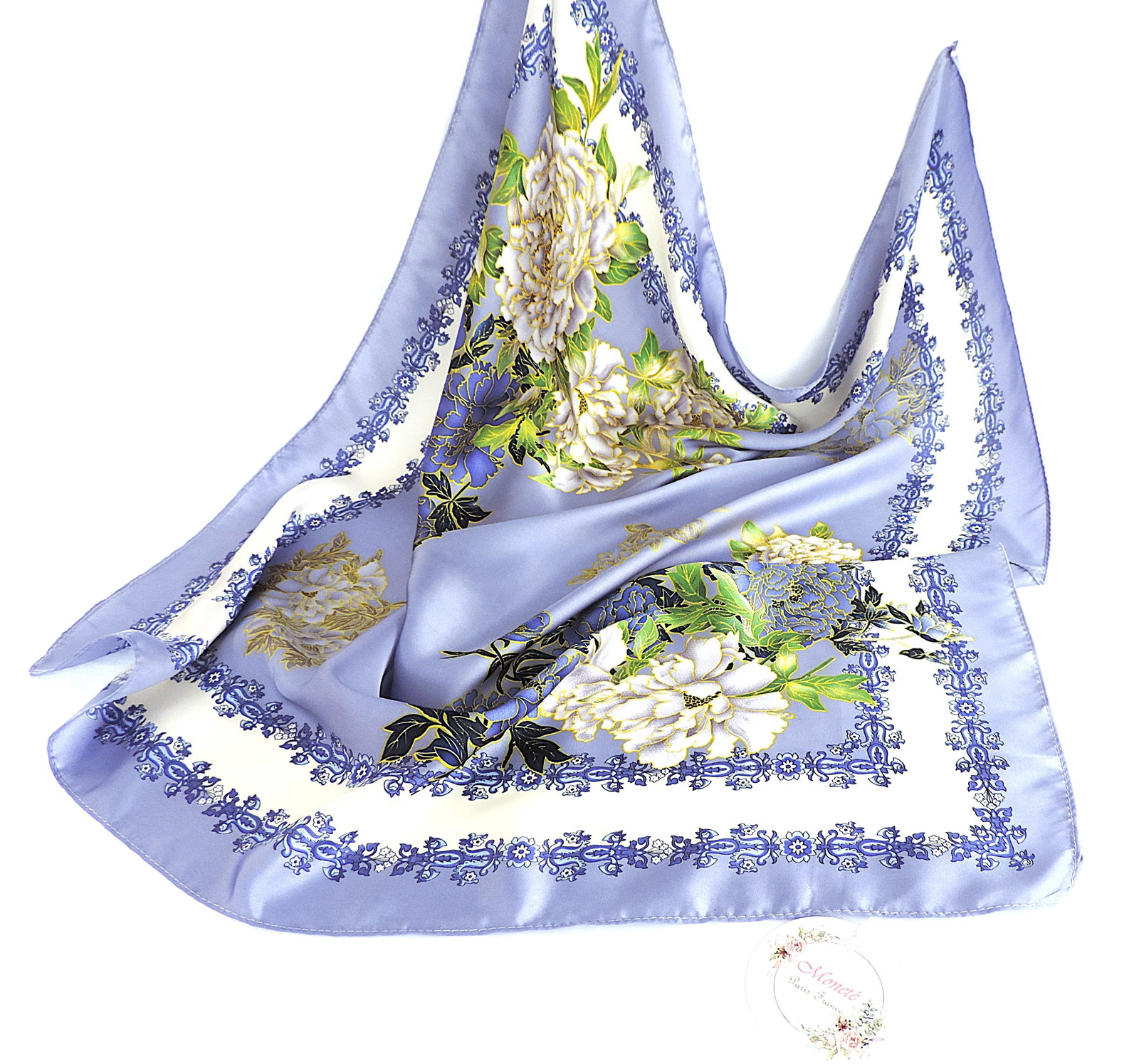 Moneté Paris 100% Silk Lilac Floral Print Scarf 'New' - 2