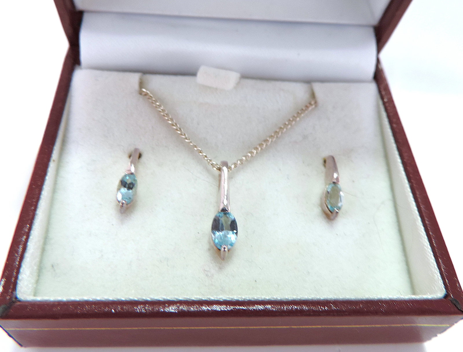 925 Silver Blue Topaz Necklace & Earrings Set 'New Boxed' - 2