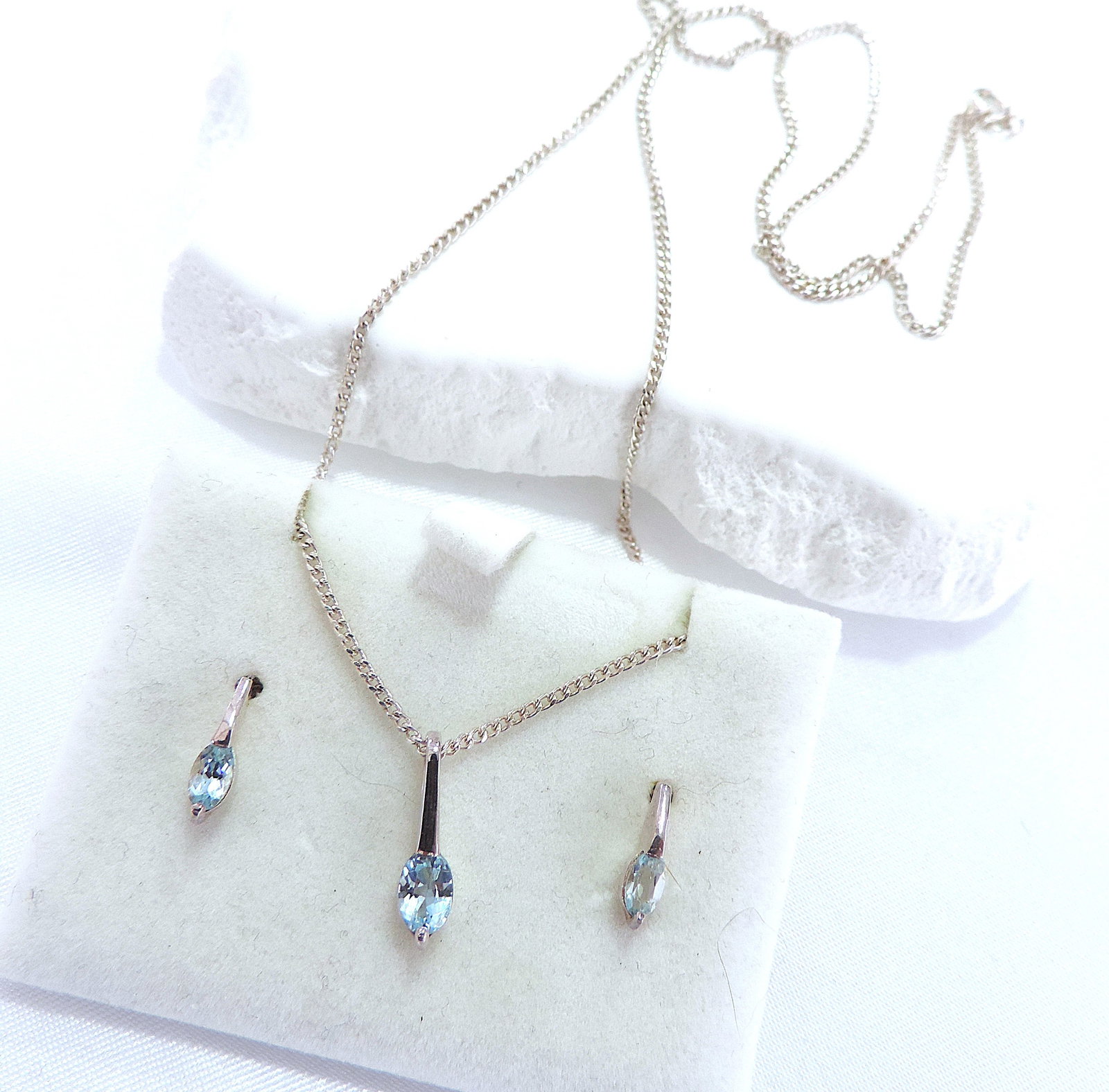 925 Silver Blue Topaz Necklace & Earrings Set 'New Boxed' - 3
