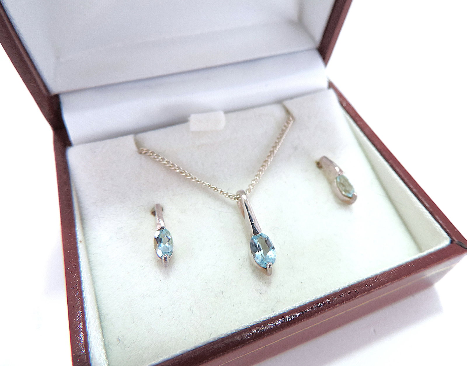 925 Silver Blue Topaz Necklace & Earrings Set 'New Boxed' - 4