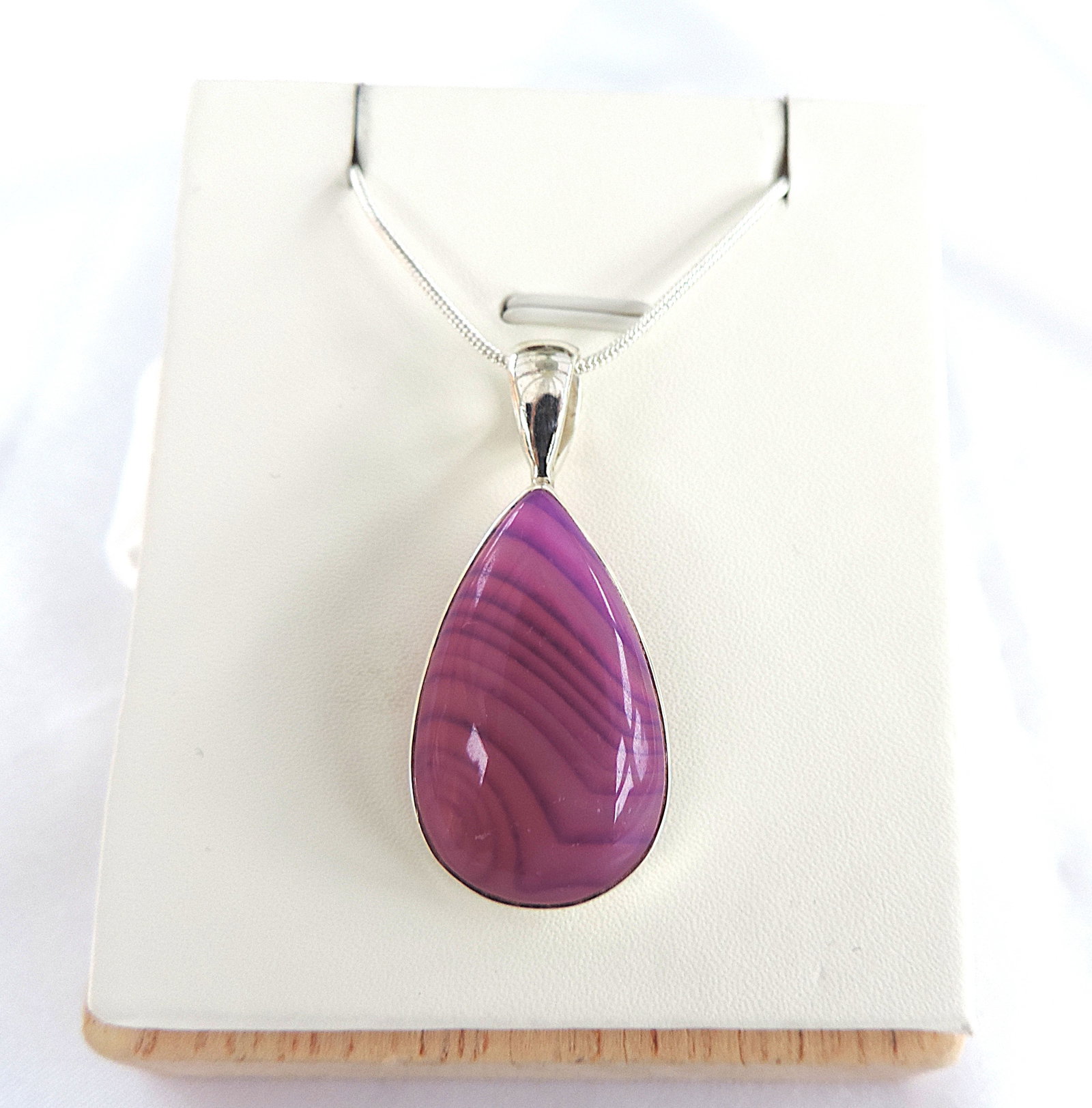 925 Silver Cabochon Purple Gemstone Teardrop Necklace 'New' - 2