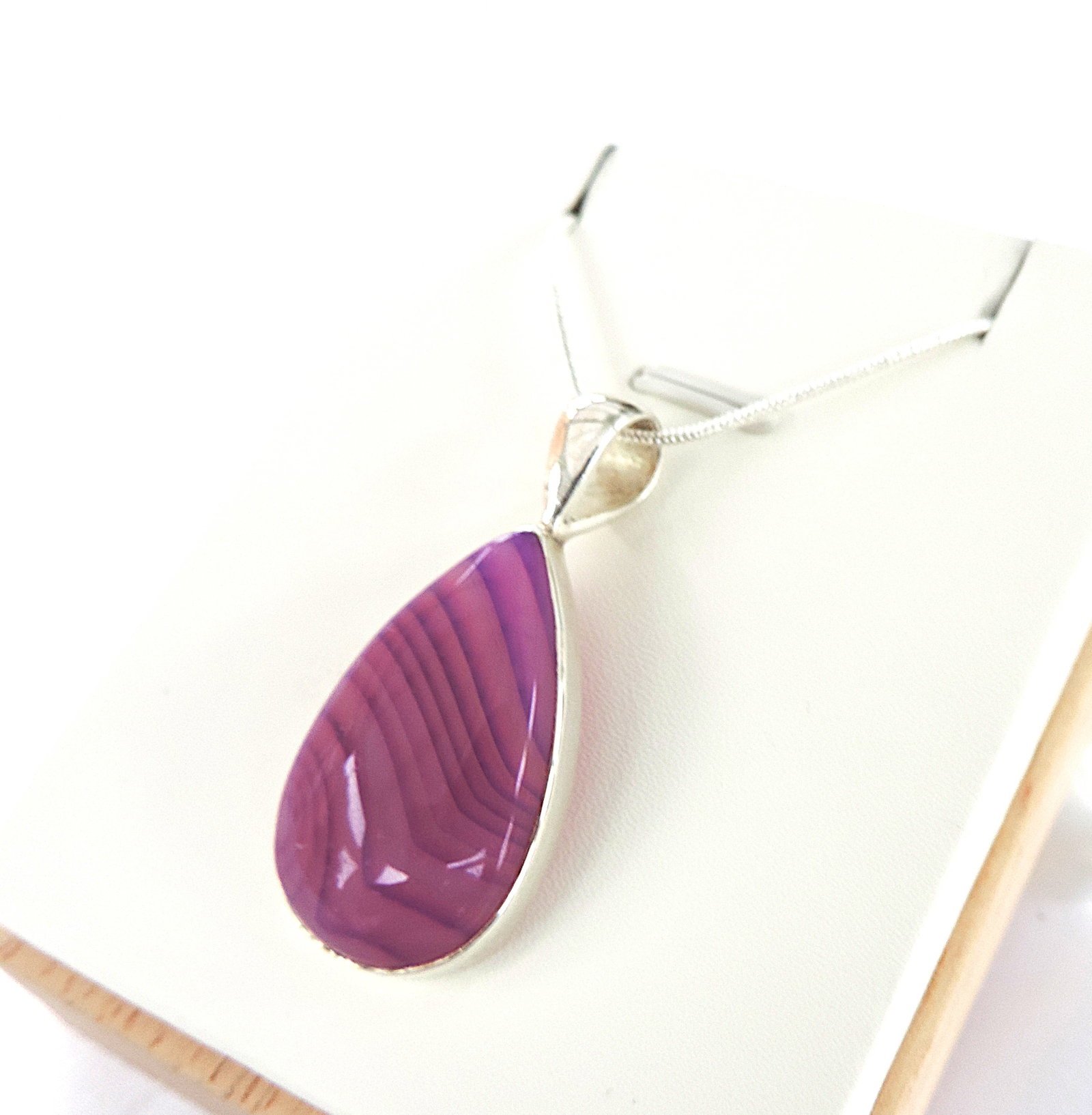 925 Silver Cabochon Purple Gemstone Teardrop Necklace 'New' - 3
