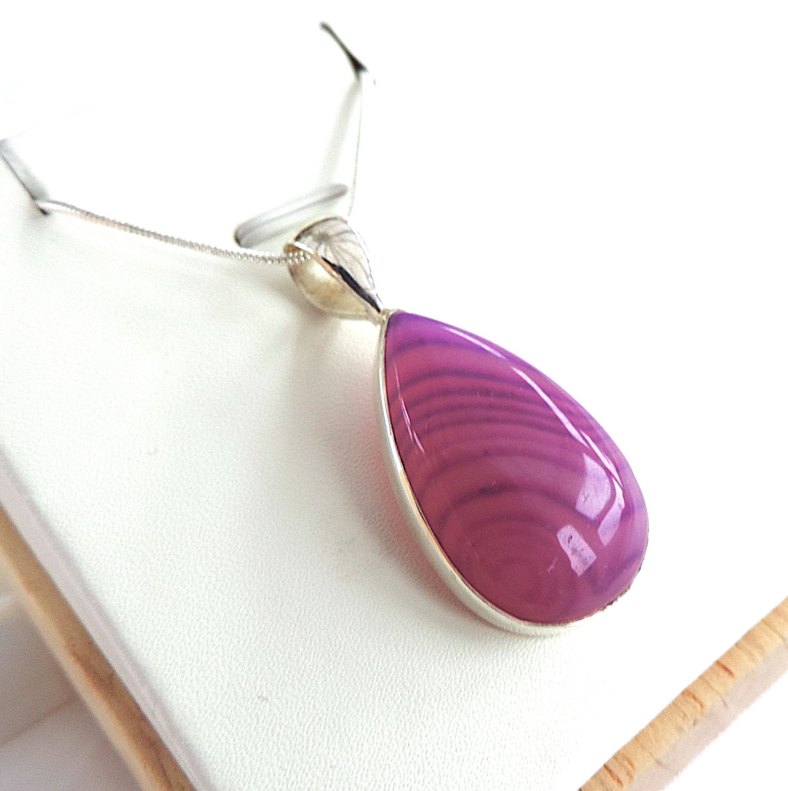 925 Silver Cabochon Purple Gemstone Teardrop Necklace 'New' - 5