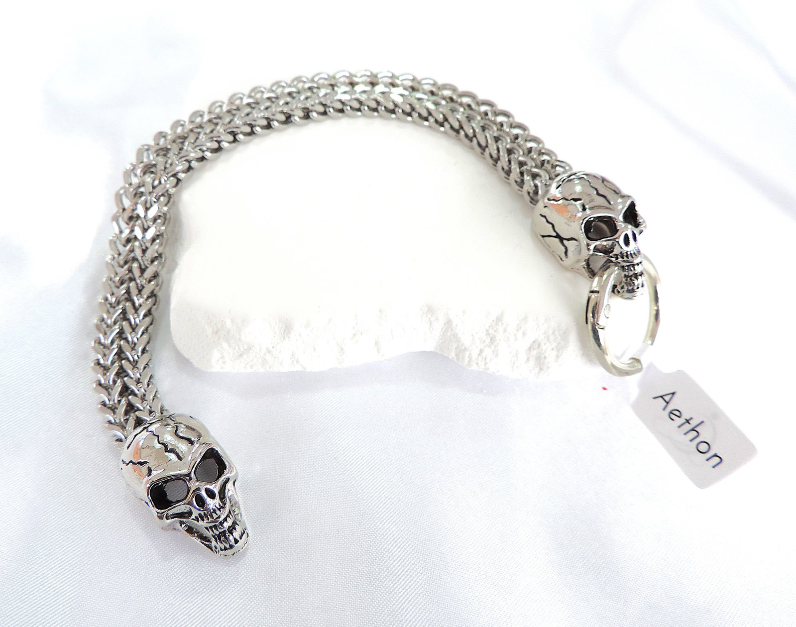 Men's Aethon Designer Stainless Steel Double Skull Head Bracelet 'New' - 3