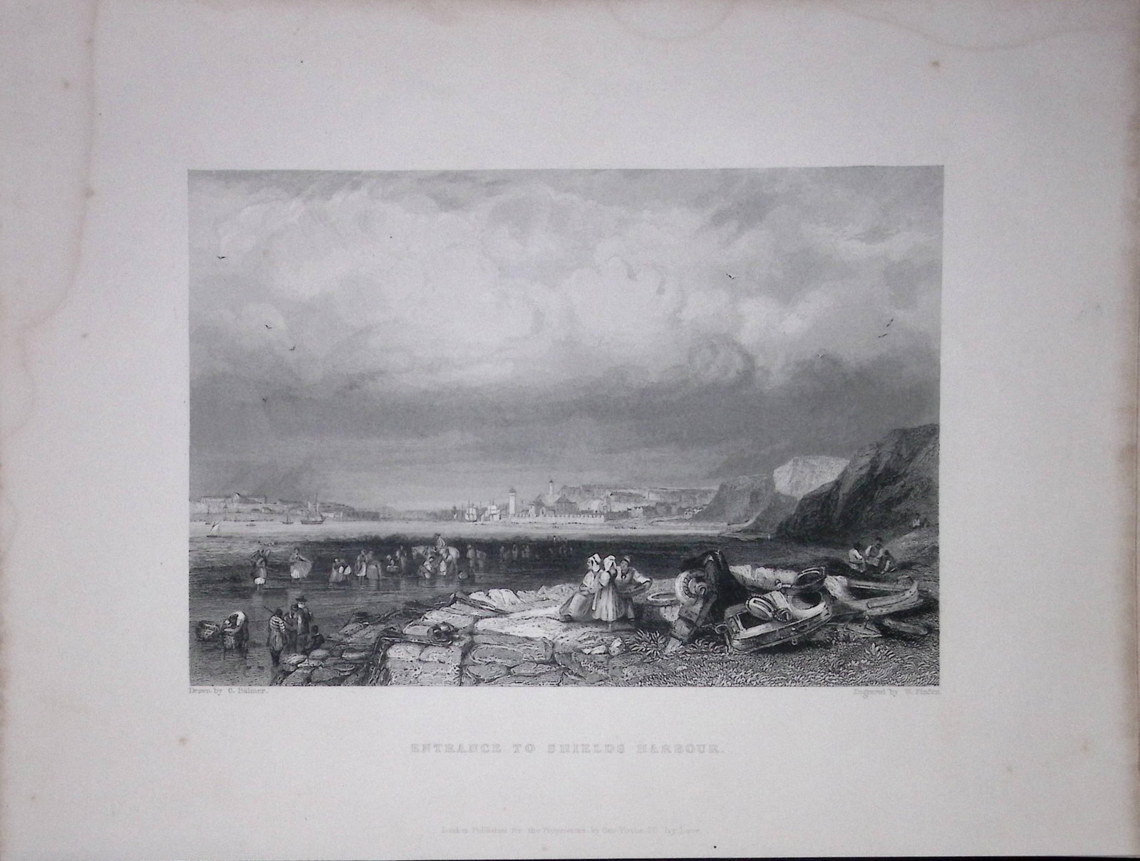 Shields Harbour Tyne & Wear WH Bartlett 1842 Antique Steel Engraving-215. (1 of 1)