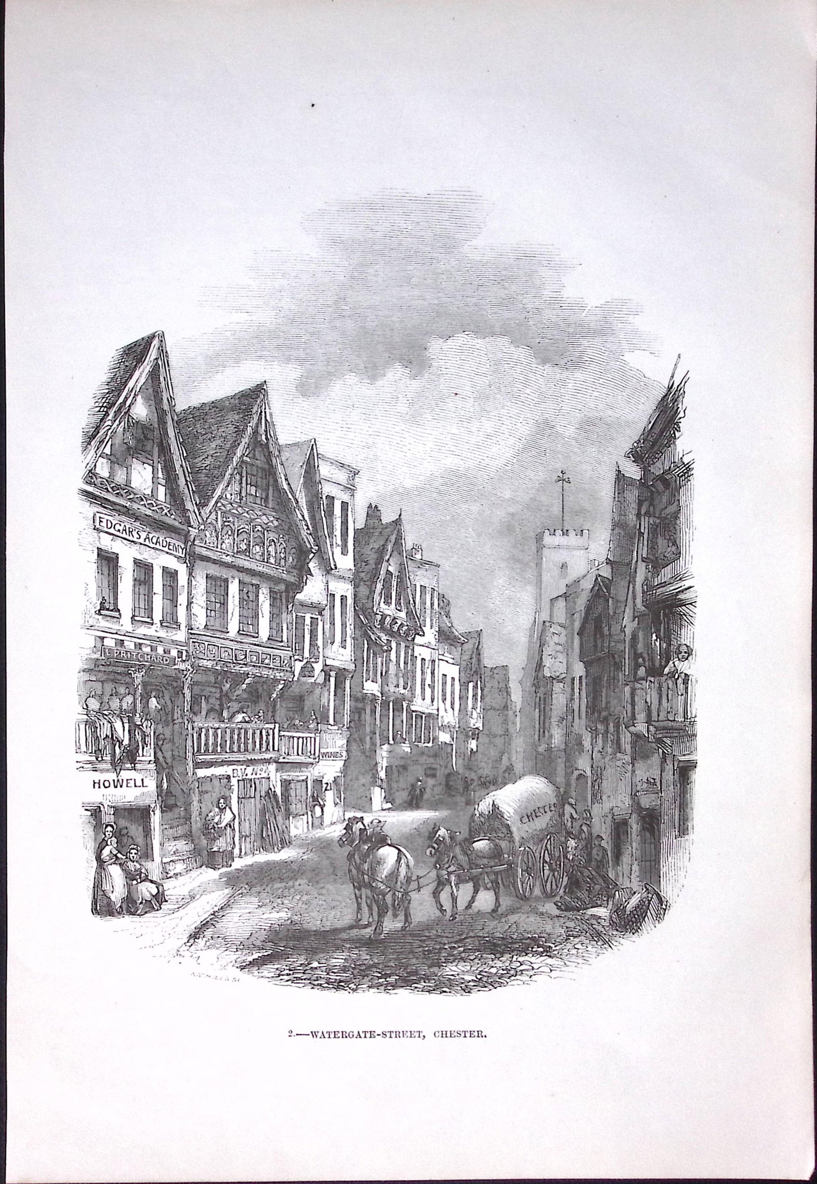 View of Chester Watergate Street Antique 175-Year-Old Engraved Print-15-TR (1 of 2)