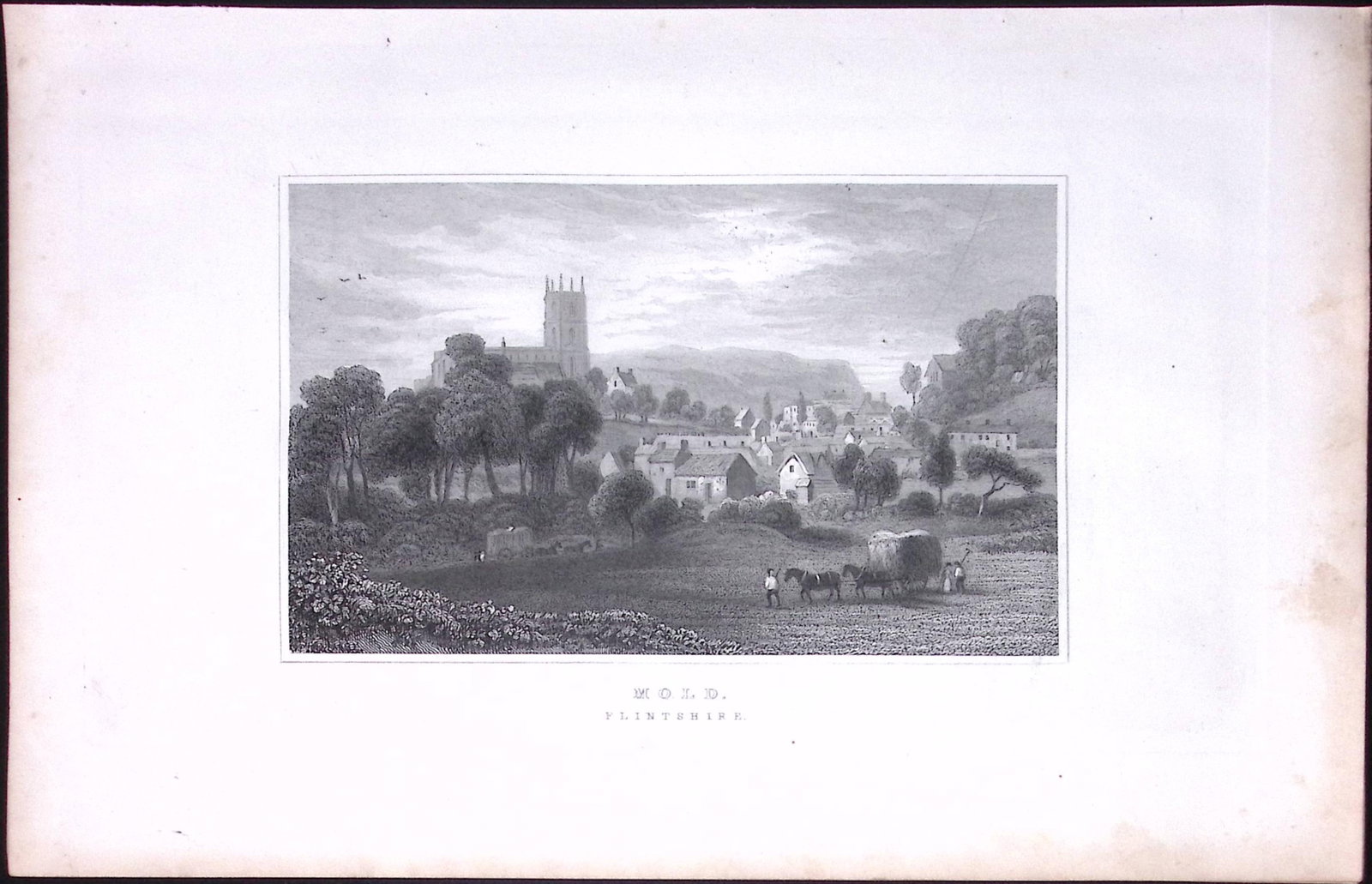 Wales-Mold Flintshire Antique 166-Year-Old Steel Engraving-14 (1 of 2)
