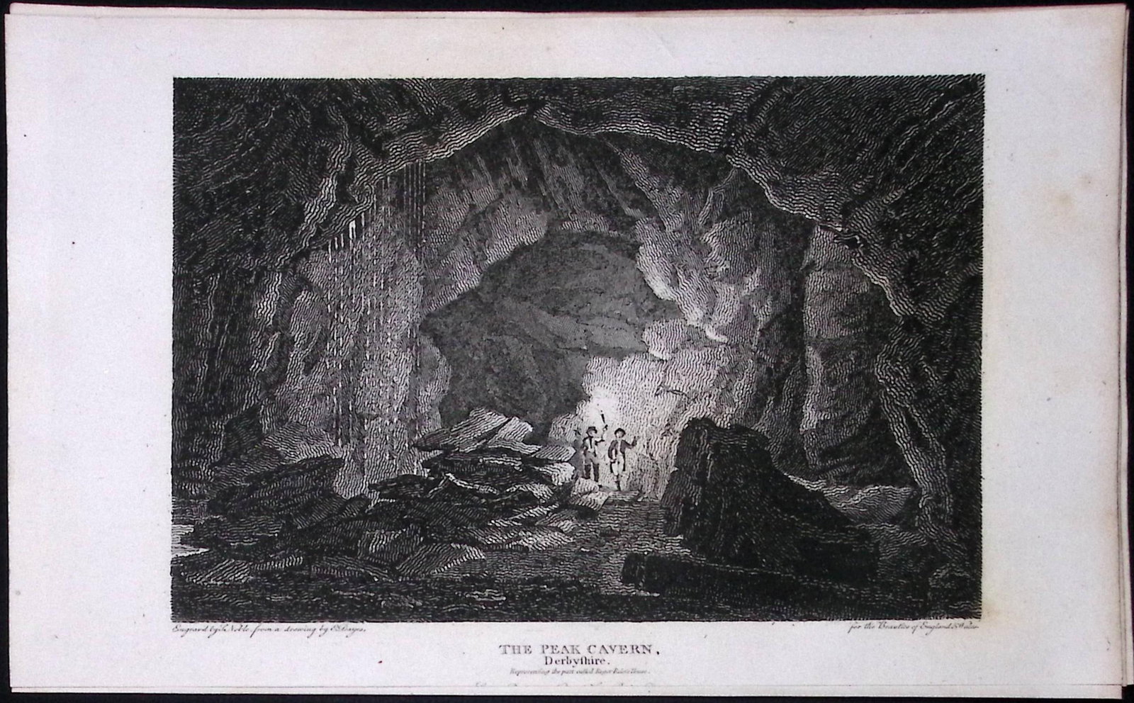 Peak Cavern Derbyshire Antique 223 Years-Old Georgian Steel-Engraving-283 (1 of 1)