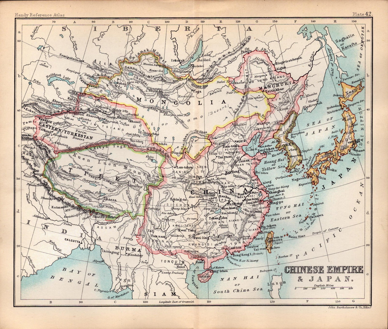 Chinese Empire & Japan Double Sided Victorian Antique 1898 Map.: Title: Chinese Empire & Japan Double Sided Victorian Antique 1898 Map. Description: This Antique Double-Sided Map Has Been Removed From an. 1896 Edition Handy Reference Atlas by J. G. Barth