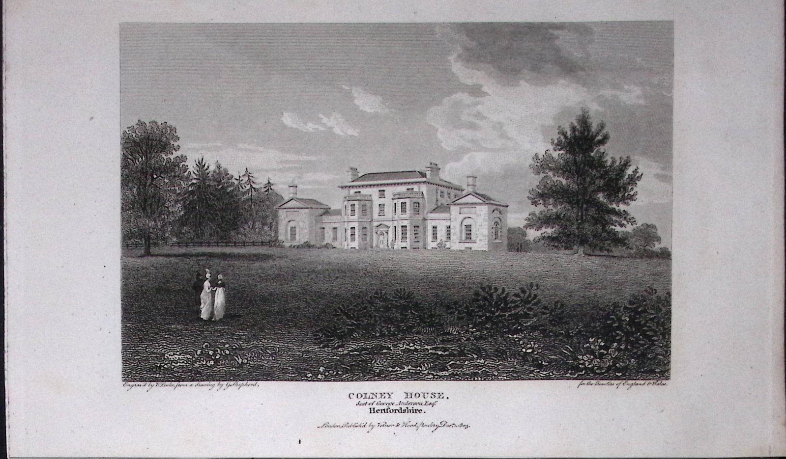 Colney House Hertfordshire Antique 218 Years-Old Georgian Steel-Engraving-459 (1 of 2)