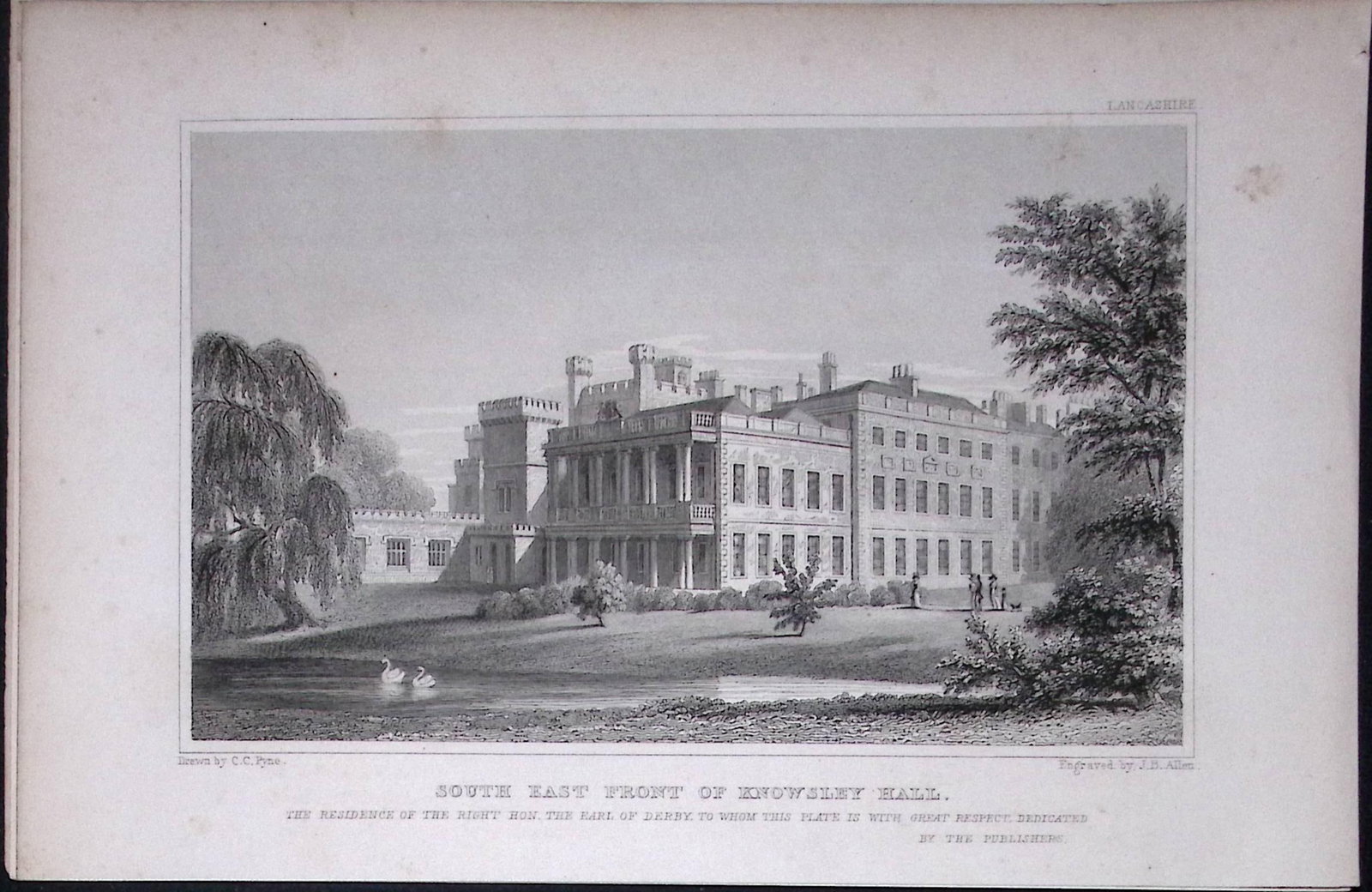 Liverpool Knowsley Hall Antique 195 Years-Old Steel-Engraving-21 (1 of 2)