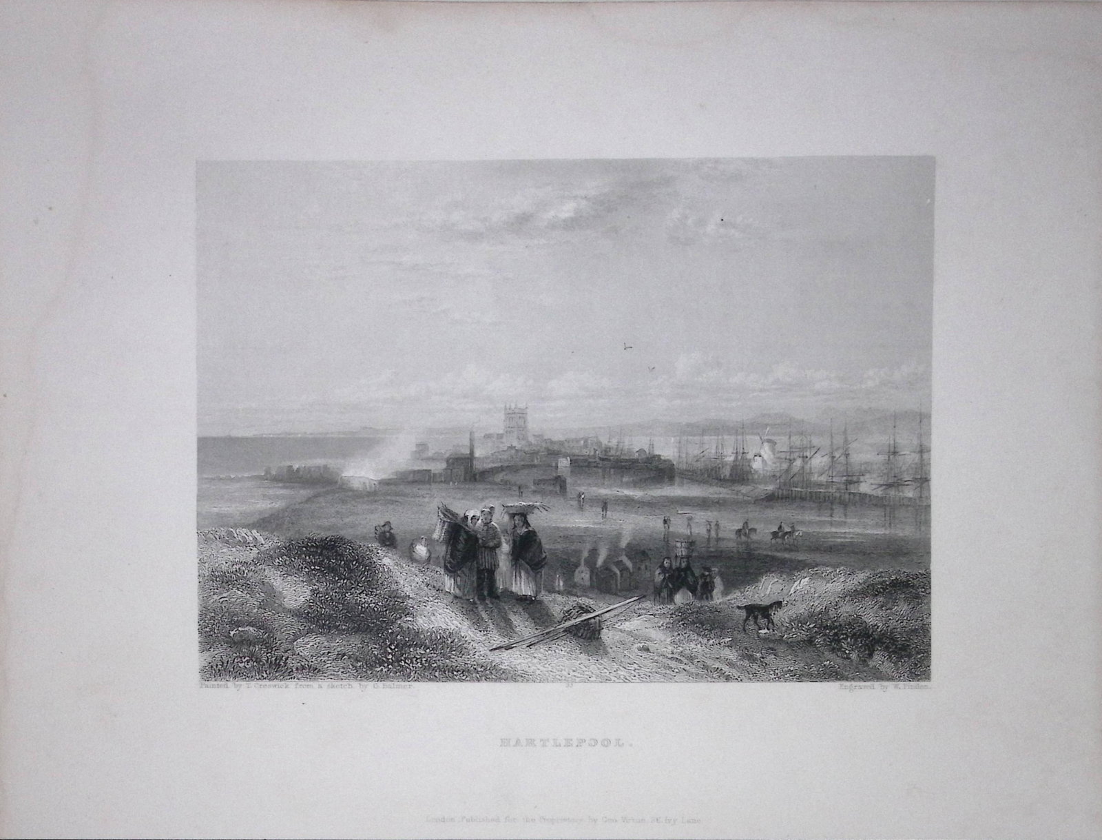 Hartlepool View of The City WH Bartlett 1842 Antique Steel Engraving-214. (1 of 1)