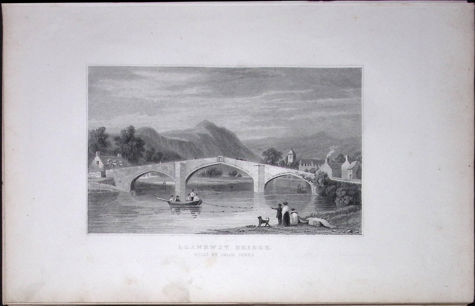 Wales Llanrwst Bridge Conway Antique 166-Year-Old Steel Engraving-40 (1 of 2)