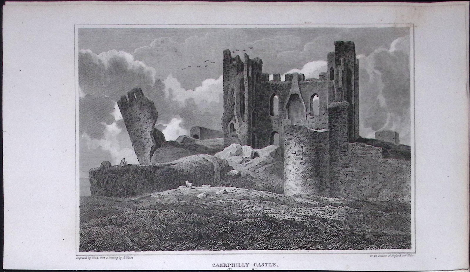 Caerphilly Castle Wales Antique 211 Years-Old Georgian Steel-Engraving-469 (1 of 2)