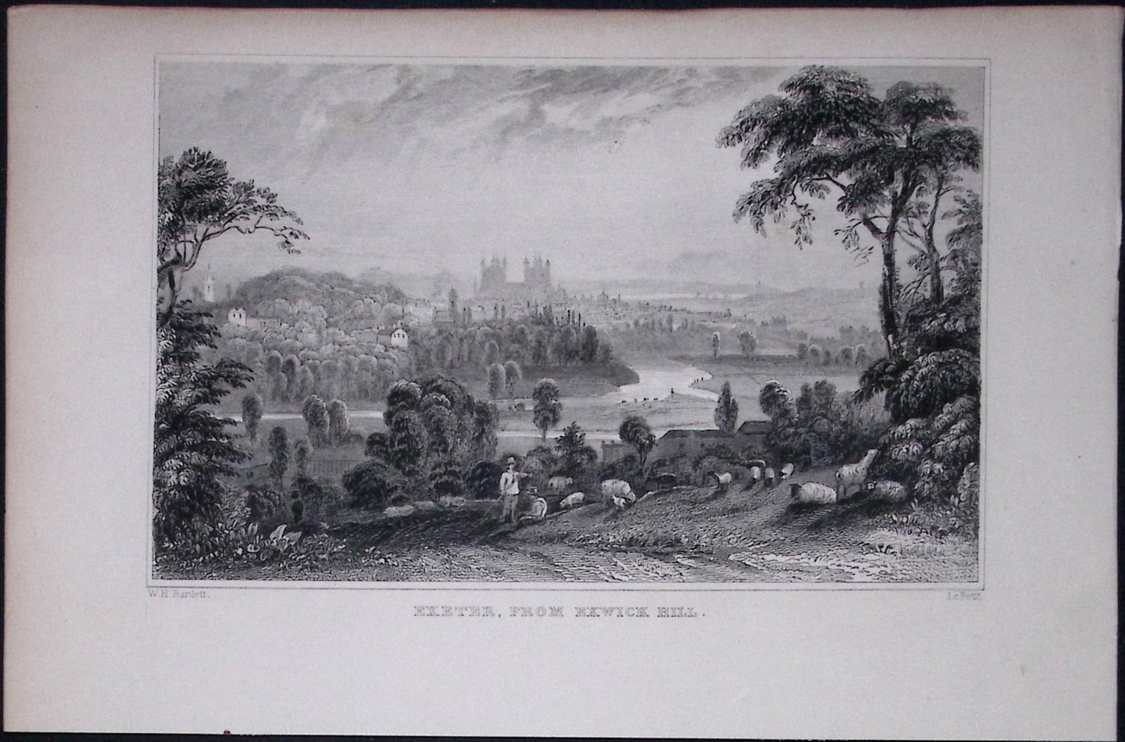 Exeter From Exwick Hill Devonshire Antique 193 Years-Old Steel-Engraving-39 (1 of 1)