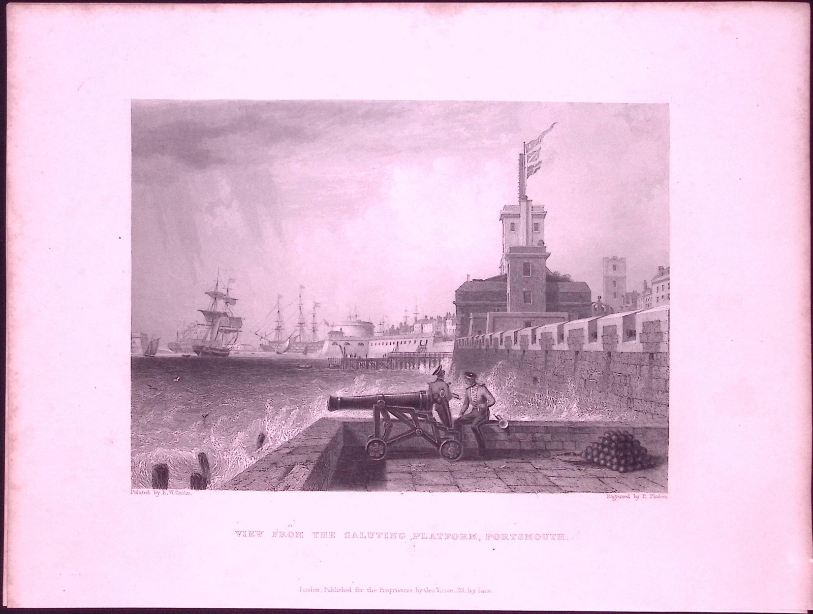 Portsmouth Saluting Platform WH Bartlett 183 Years-Old Antique Steel Engraving-40 (1 of 2)