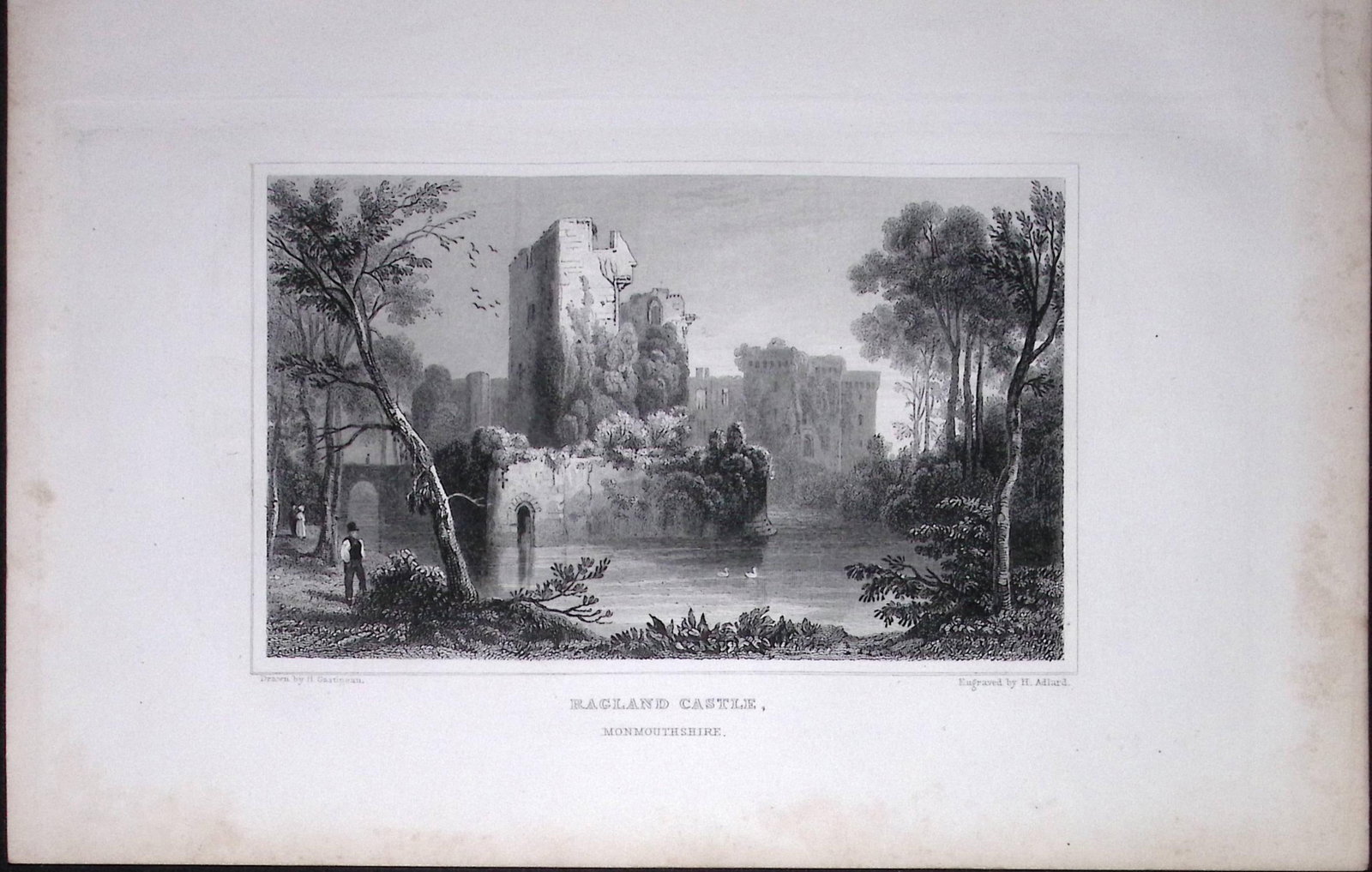 Wales Ragland Castle Monmouthshire Antique 166-Year-Old Steel Engraving-44 (1 of 2)