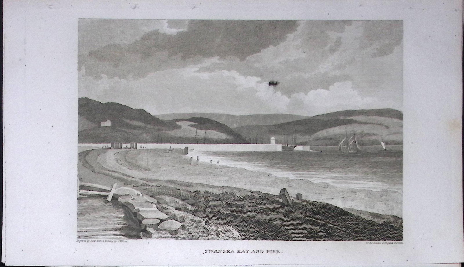 Swansea Bay & Pier Wales Antique 211 Years-Old Georgian Steel-Engraving-477. (1 of 2)