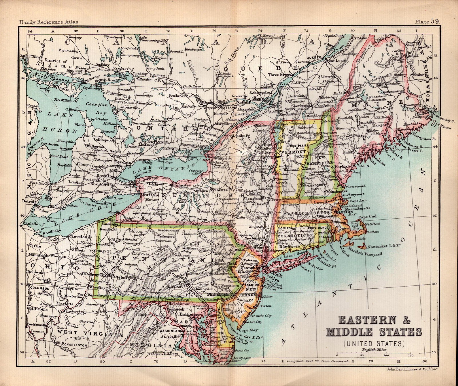 USA Eastern & Middle States Double Sided Victorian Antique 1896 Map.: Title: USA Eastern & Middle States Double Sided Victorian Antique 1896 Map. Description: This Antique Double-Sided Map Has Been Removed From an. 1896 Edition Handy Reference Atlas by J. G.
