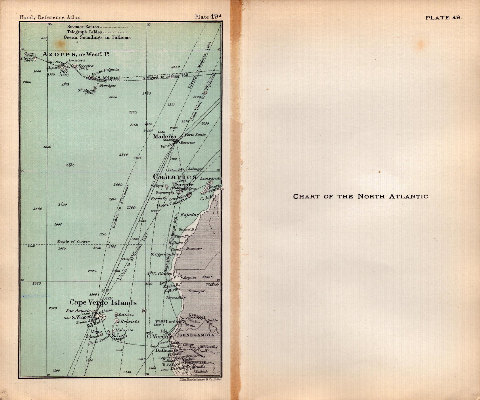 North Atlantic Chart Double Sided Victorian Antique 1898 Map. - 2