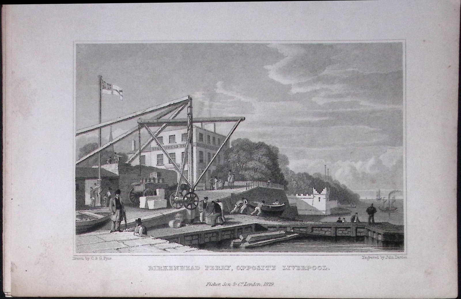 Liverpool Birkenhead Ferry Antique 195 Years-Old Steel-Engraving-23: Title: Liverpool Birkenhead Ferry Antique 195 Years-Old Steel-Engraving-23 Description: This Antique Steel Engraving Was Removed from a 195-Year-Old Edition of. Lancashire Illustrated in a Series of