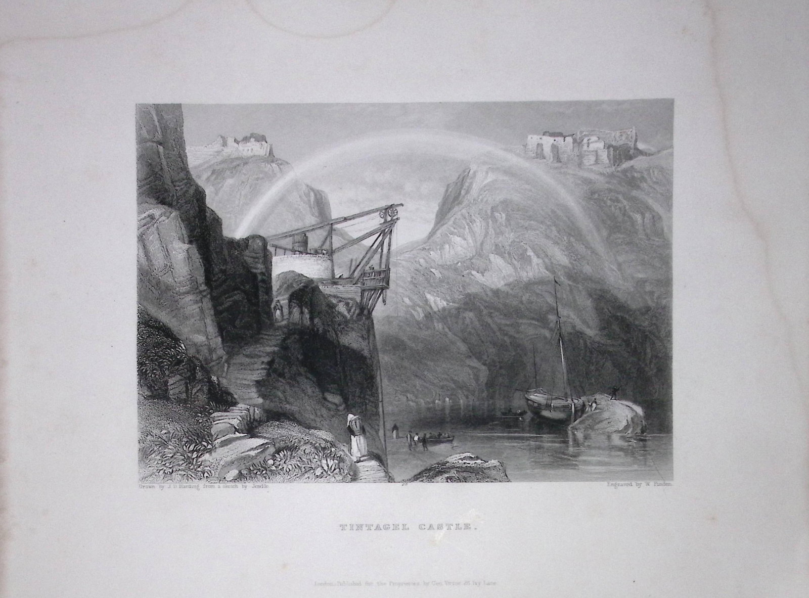 Cornwall Tintagel Castle WH Bartlett 1842 Antique Steel Engraving-205 (1 of 1)