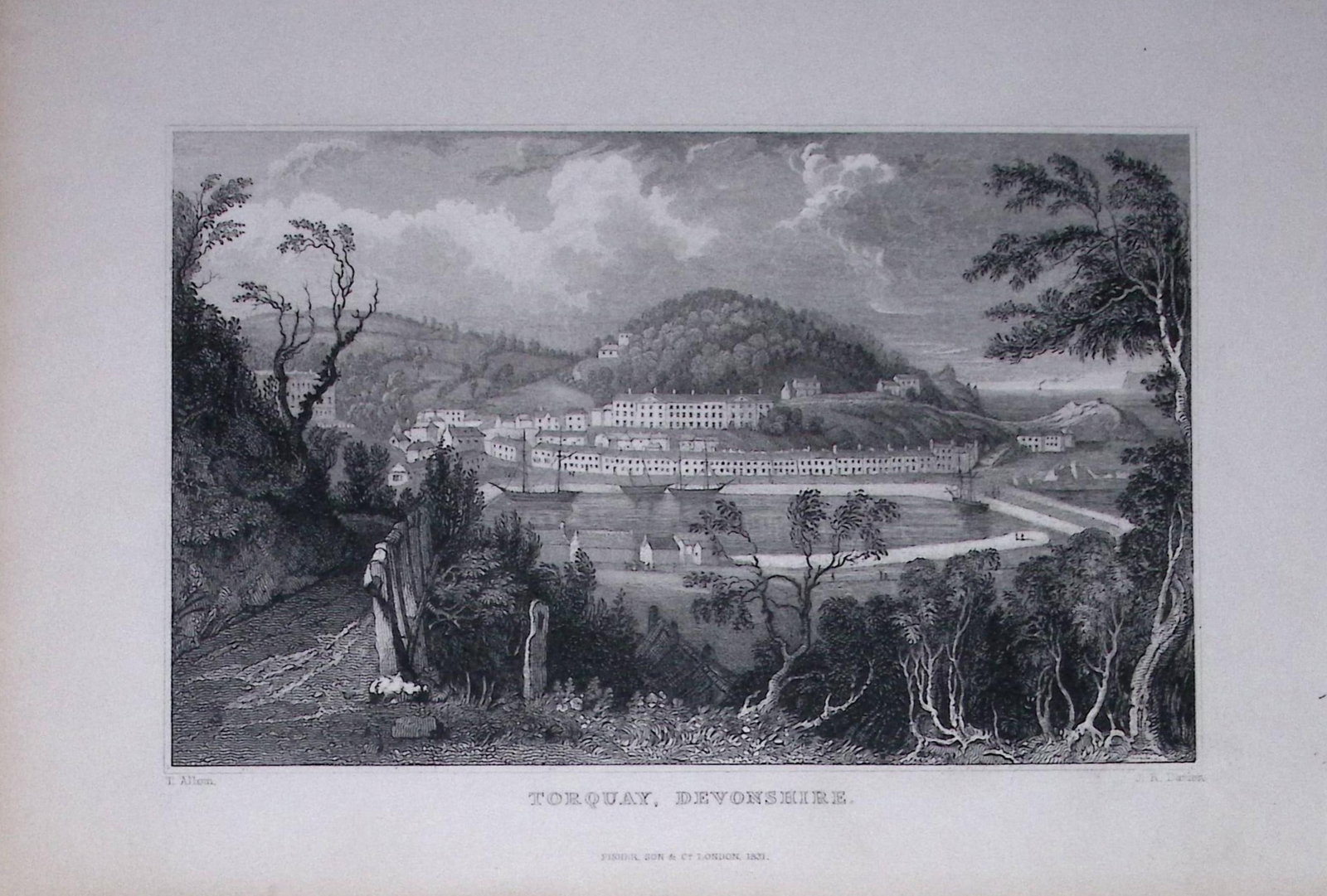 View of Torquay Devonshire Antique 193 Years-Old Steel-Engraving-33 (1 of 1)