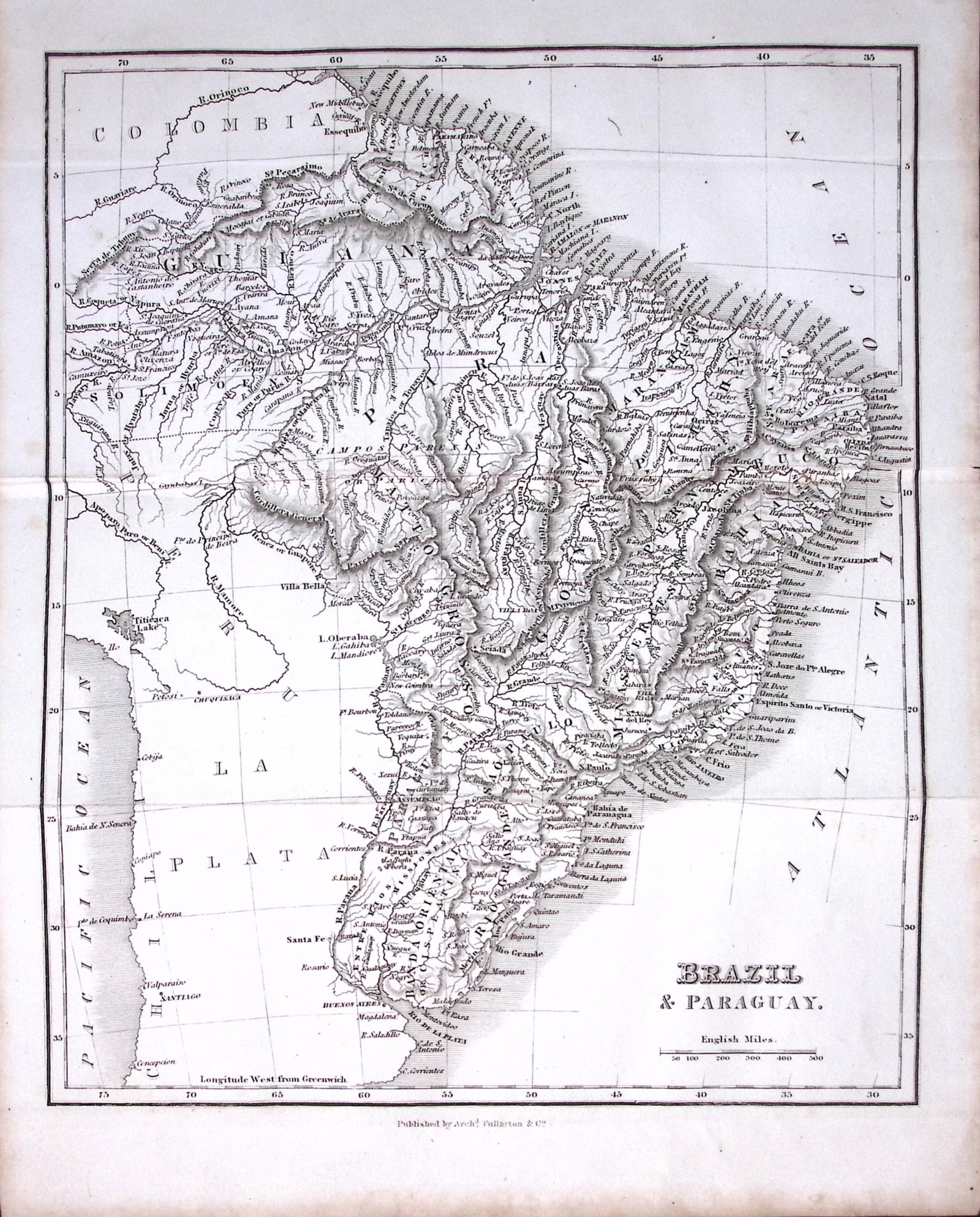 Brazil & Paraguay Detailed Antique 179-Year-Old Engraved Map-10-TR: Title: Brazil & Paraguay Detailed Antique 179-Year-Old Engraved Map-10-TR Description: This Antique Map was Removed from an Edition of. System of Geography By James Bell and Was Published By A
