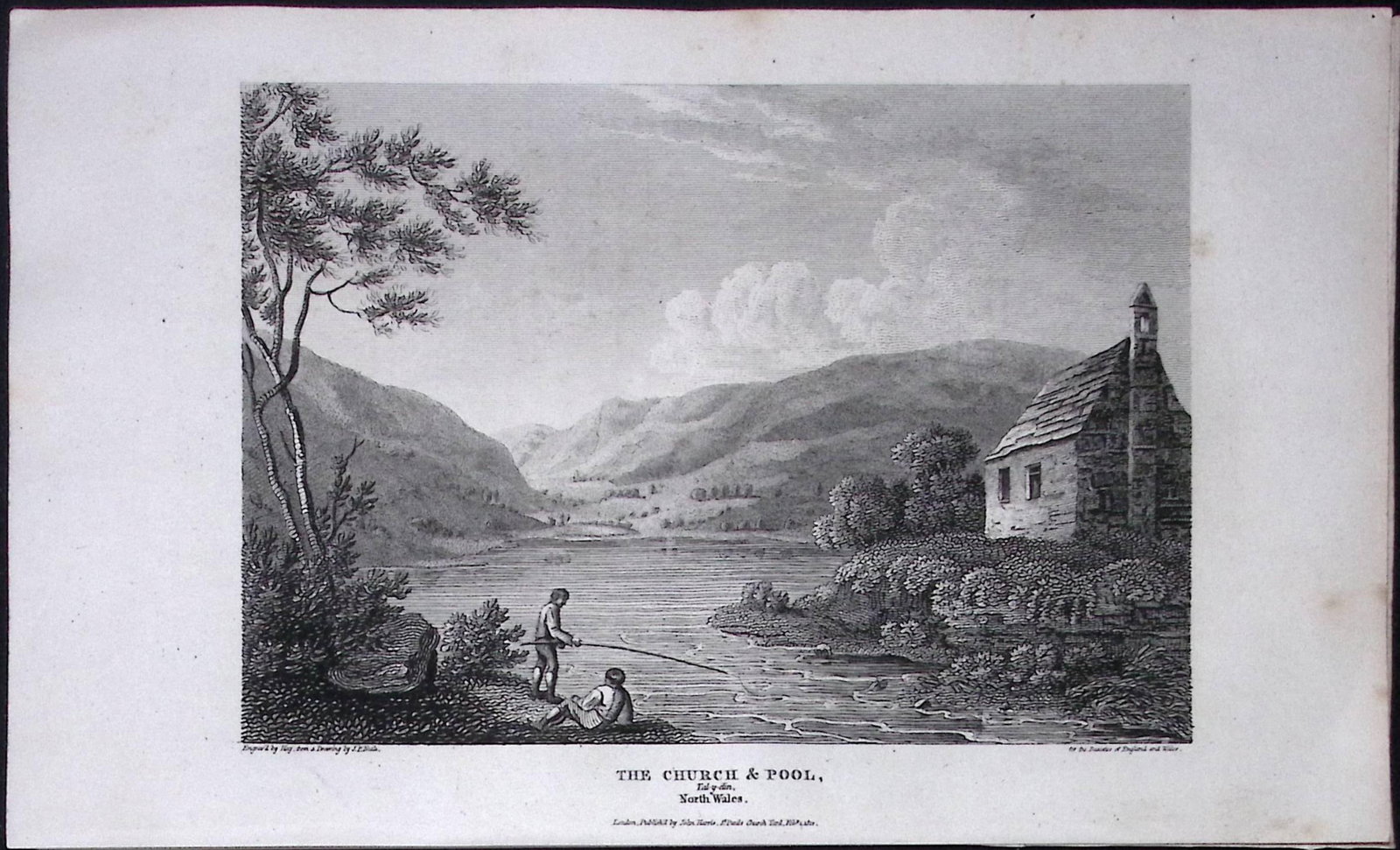 Taly-Y-Din Church & Pool Wales Antique 211 Years-Old Georgian Steel-Engraving-489 (1 of 2)