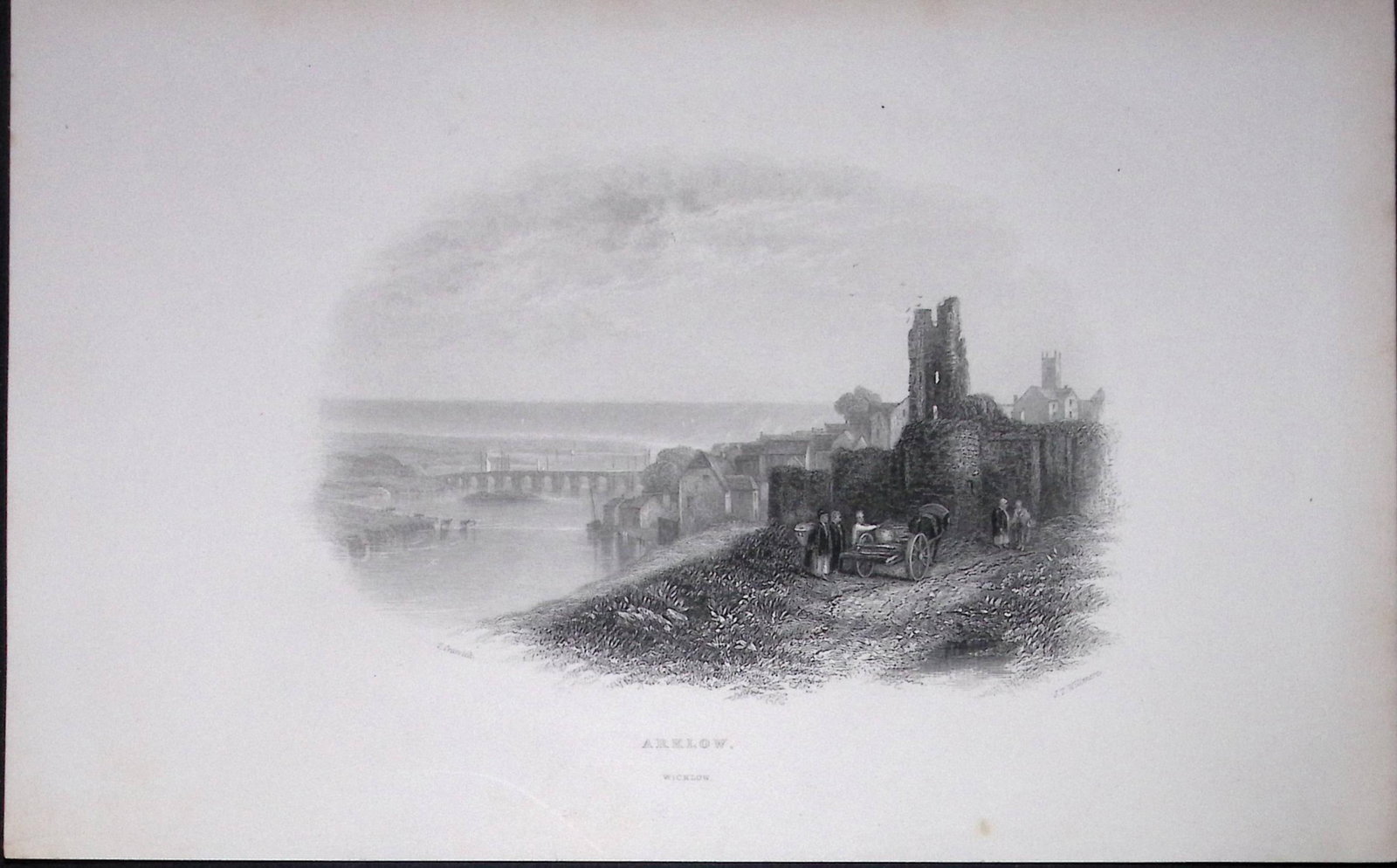 Ireland A View of Arklow Wicklow Antique 183 Years-Old Steel-Engraving-15. (1 of 1)