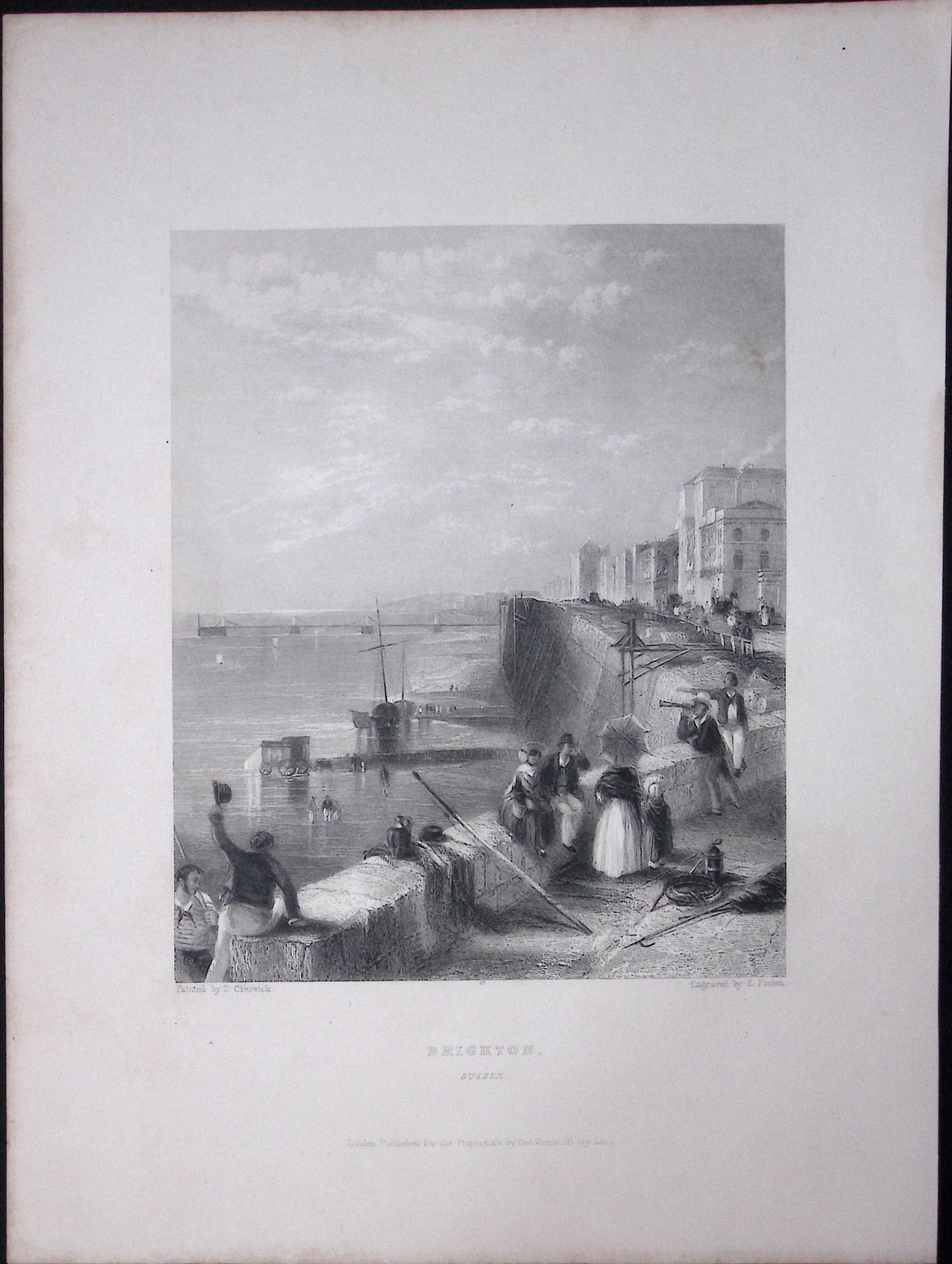 Brighton Harbour Wall WH Bartlett 183 Years-Old Antique Steel Engraving-21 (1 of 2)