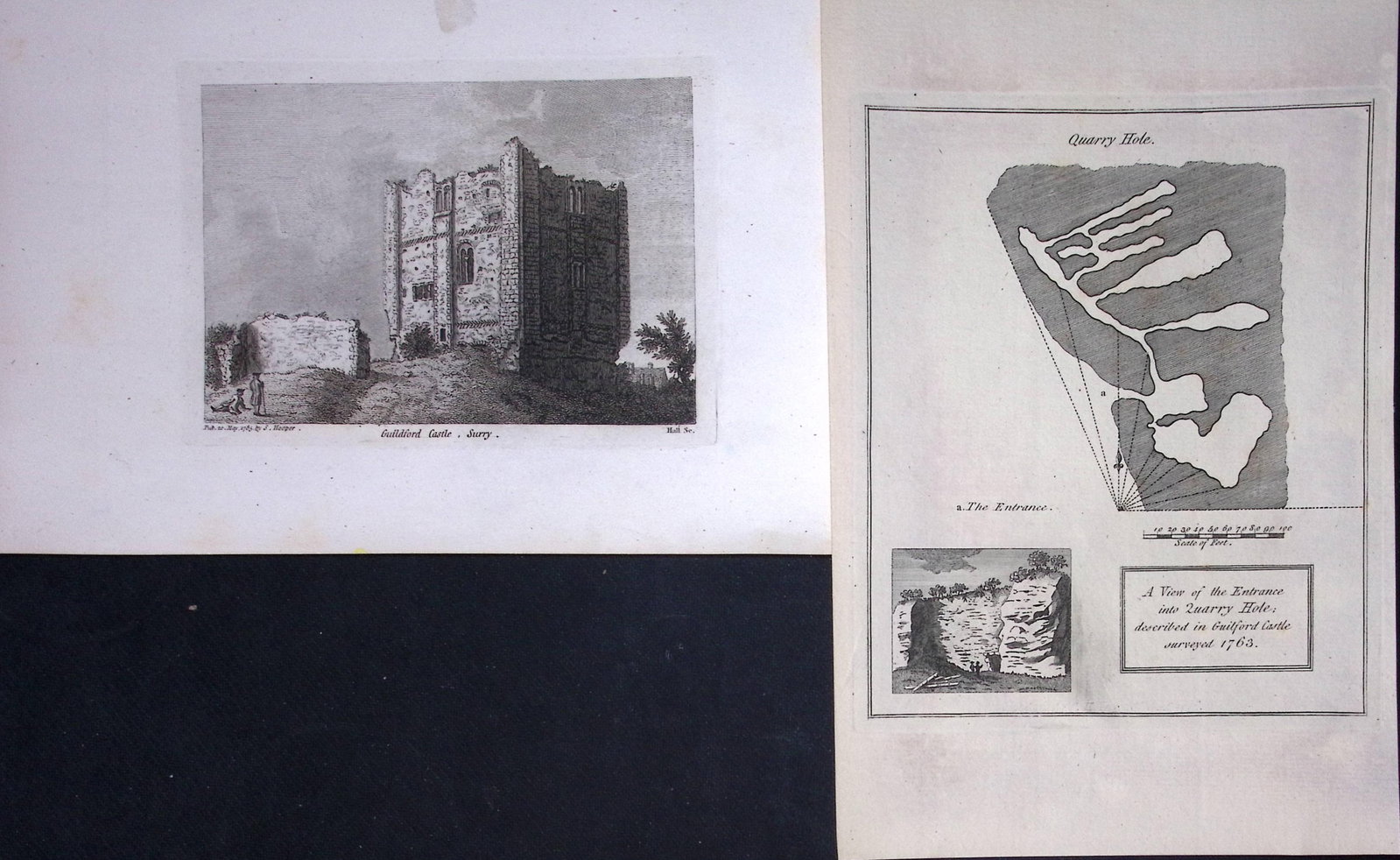 Surrey Guildford Castle & Plan Francis Grose Rare 240 Years-Old Copper Engraving-37 (1 of 2)