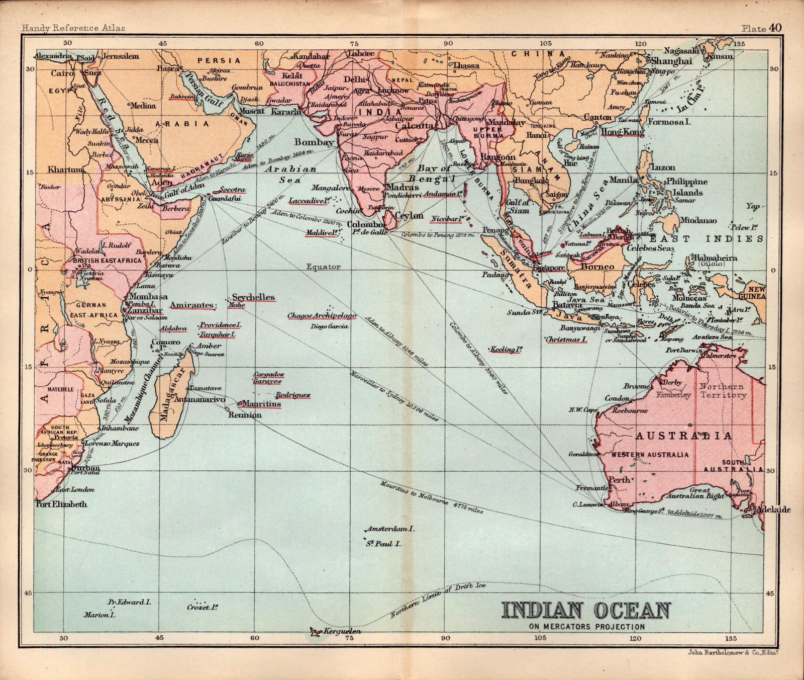 Indian Ocean Chart Double Sided Victorian Antique 1898 Map.: Title: Indian Ocean Chart Double Sided Victorian Antique 1898 Map. Description: This Antique Double-Sided Map Has Been Removed From an. 1896 Edition Handy Reference Atlas by J. G. Bartholomew.<