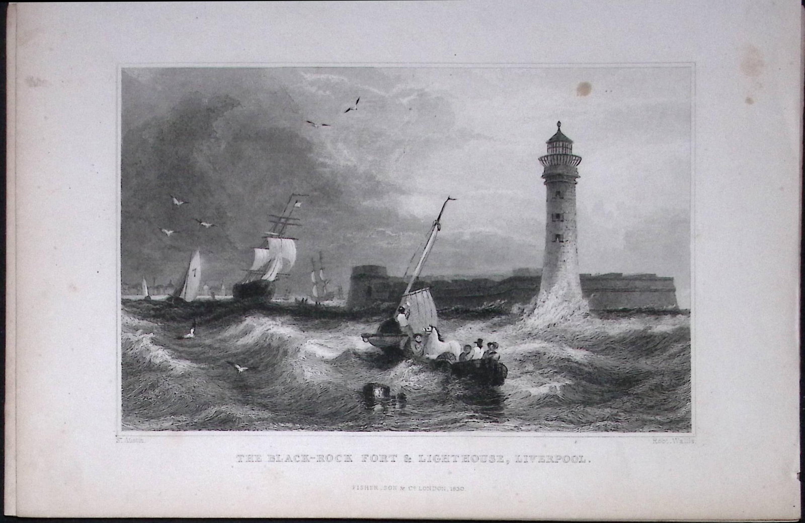 Liverpool Black Rock Fort & Lighthouse Antique 195 Years-Old Steel-Engraving-26: Title: Liverpool Black Rock Fort & Lighthouse Antique 195 Years-Old Steel-Engraving-26 Description: This Antique Steel Engraving Was Removed from a 195-Year-Old Edition of. Lancashire Illus